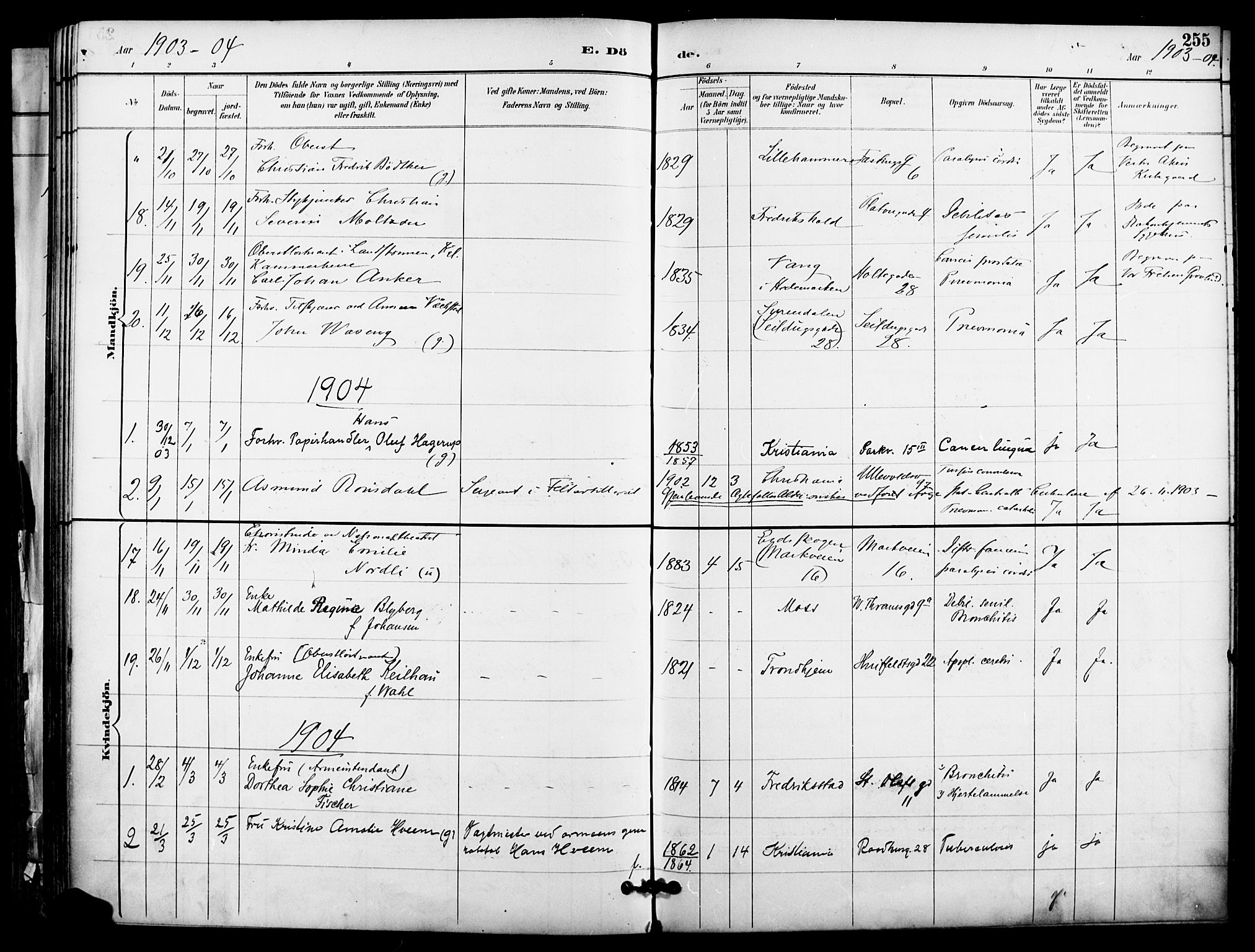 Garnisonsmenigheten Kirkebøker, SAO/A-10846/F/Fa/L0013: Parish register (official) no. 13, 1894-1904, p. 255