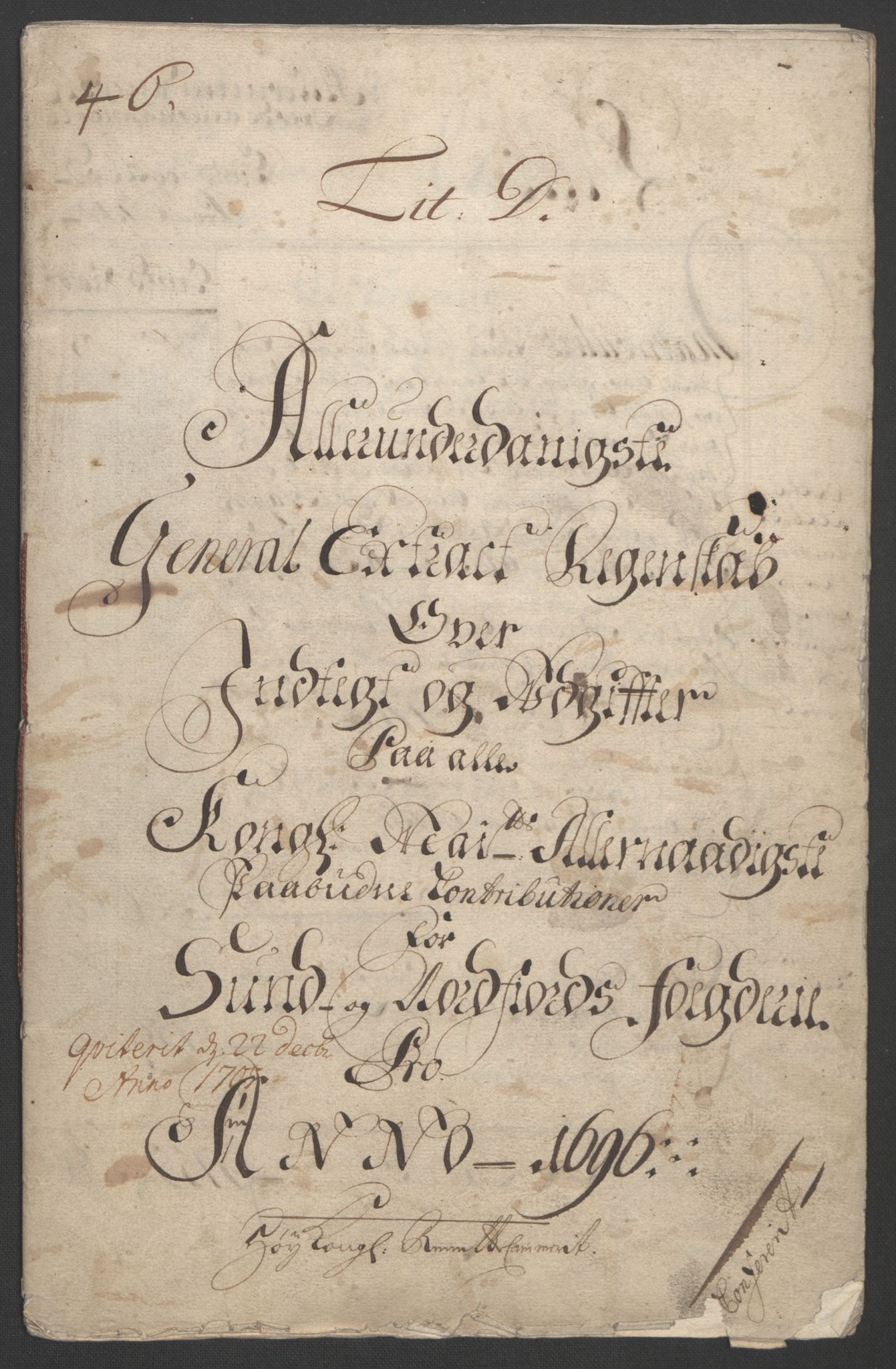 Rentekammeret inntil 1814, Reviderte regnskaper, Fogderegnskap, RA/EA-4092/R53/L3422: Fogderegnskap Sunn- og Nordfjord, 1695-1696, p. 217