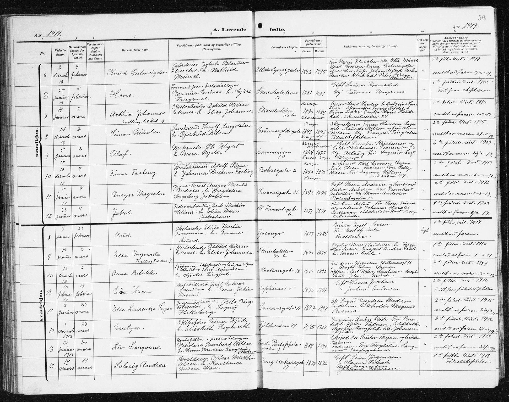 Domkirken sokneprestembete, SAB/A-74801/H/Hab/L0018: Parish register (copy) no. B 11, 1915-1942, p. 56