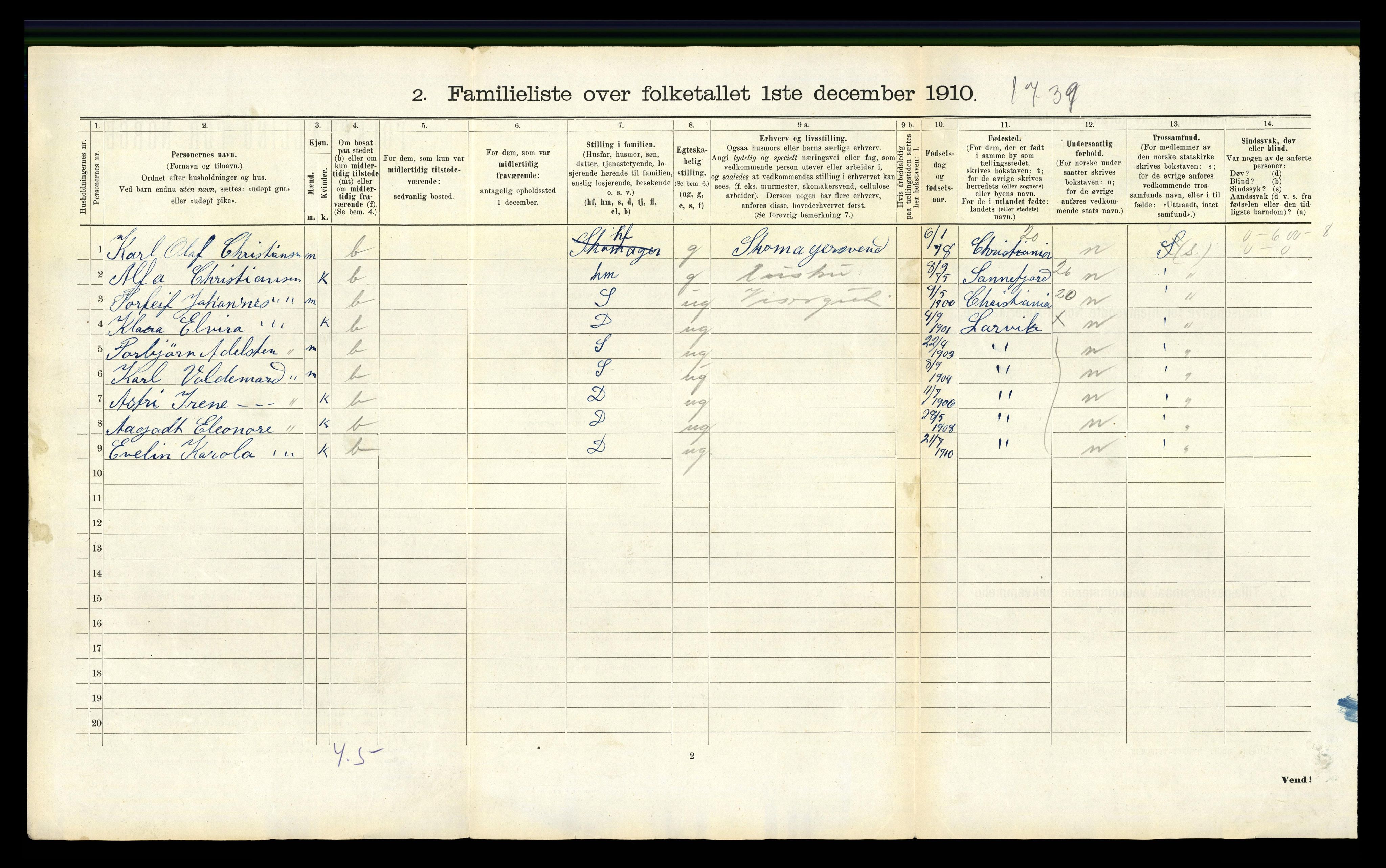 RA, 1910 census for Larvik, 1910, p. 6322