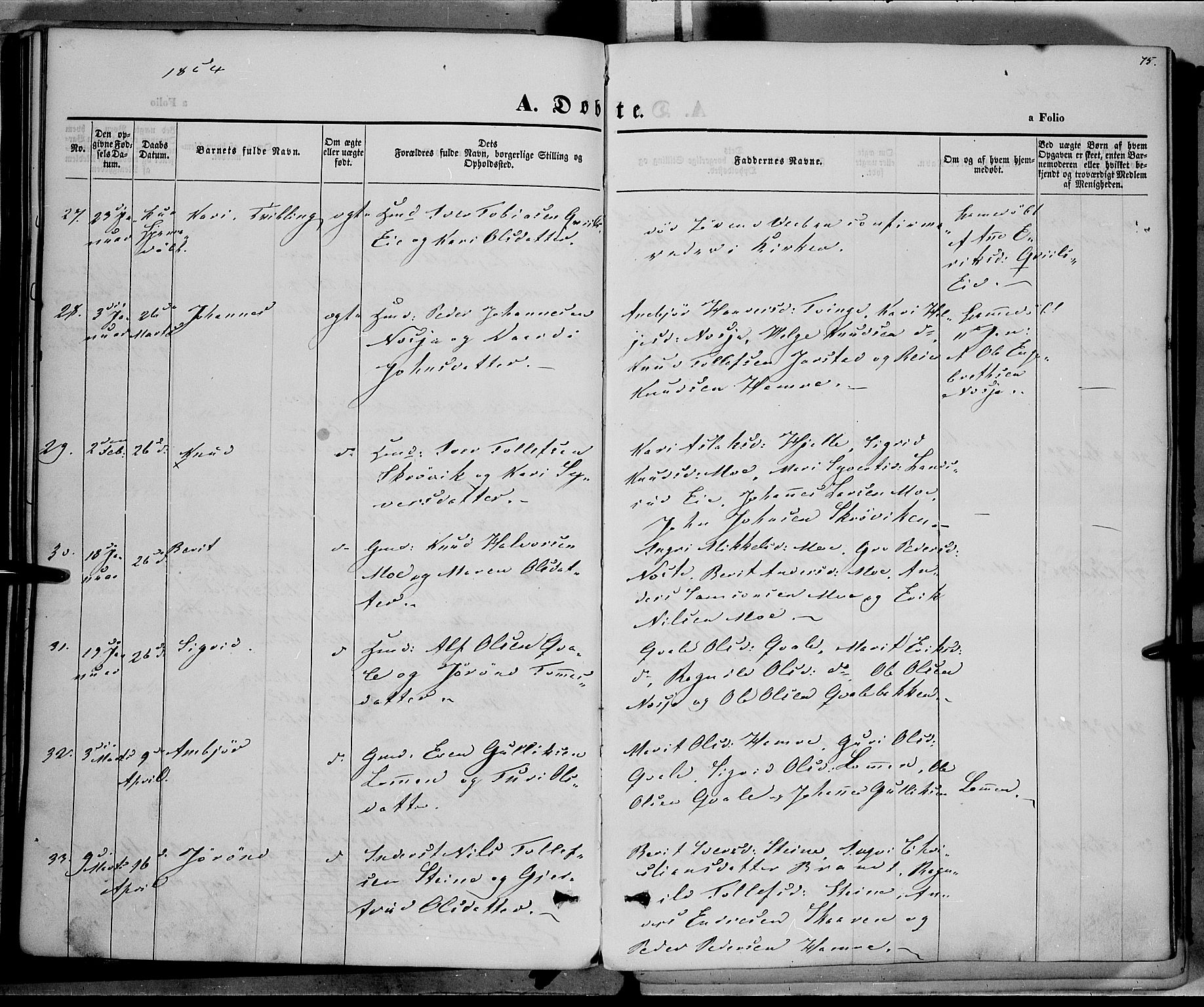 Vestre Slidre prestekontor, AV/SAH-PREST-136/H/Ha/Haa/L0001: Parish register (official) no. 1, 1844-1855, p. 75