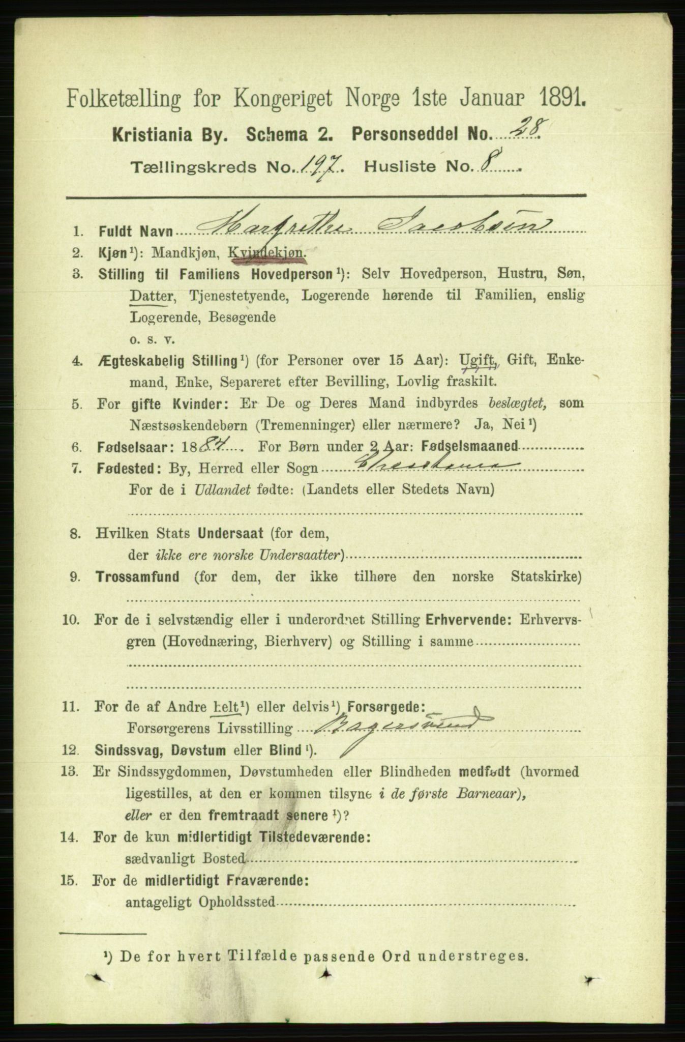 RA, 1891 census for 0301 Kristiania, 1891, p. 118985