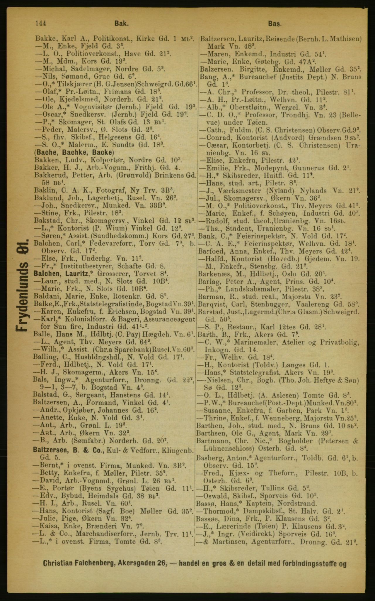 Kristiania/Oslo adressebok, PUBL/-, 1889, p. 144