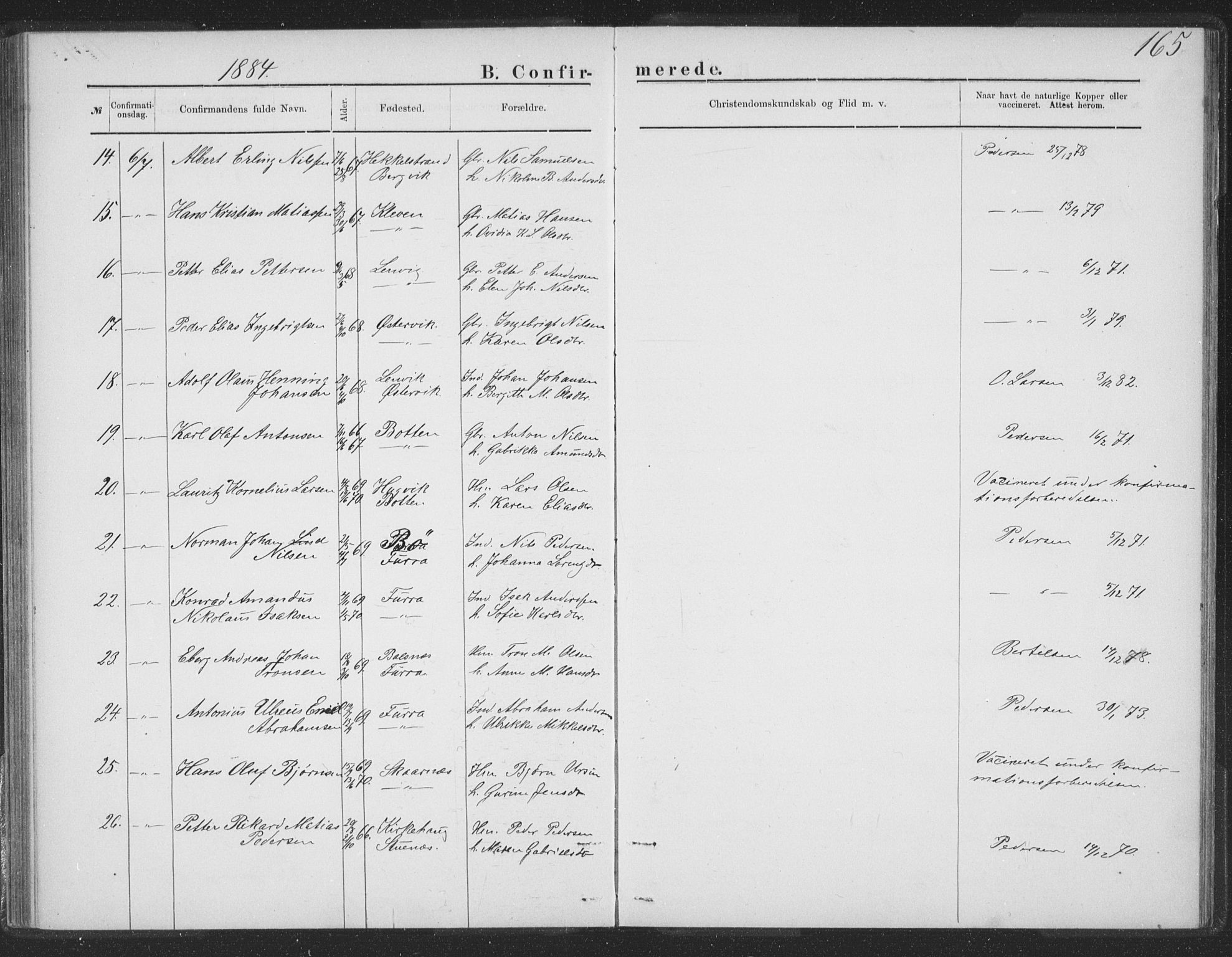 Ministerialprotokoller, klokkerbøker og fødselsregistre - Nordland, AV/SAT-A-1459/863/L0913: Parish register (copy) no. 863C03, 1877-1885, p. 165