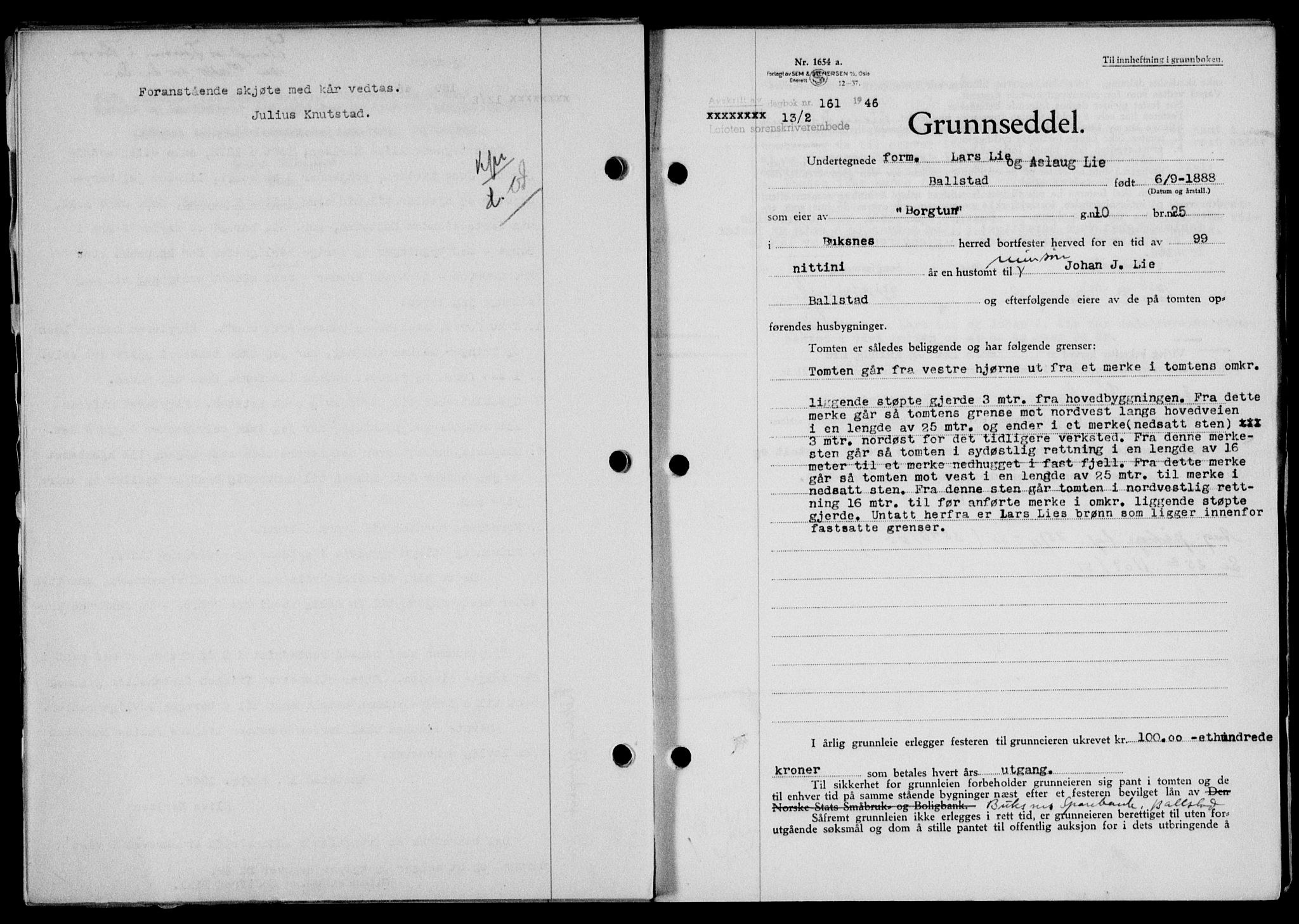 Lofoten sorenskriveri, SAT/A-0017/1/2/2C/L0013a: Mortgage book no. 13a, 1944-1946, Diary no: : 161/1946