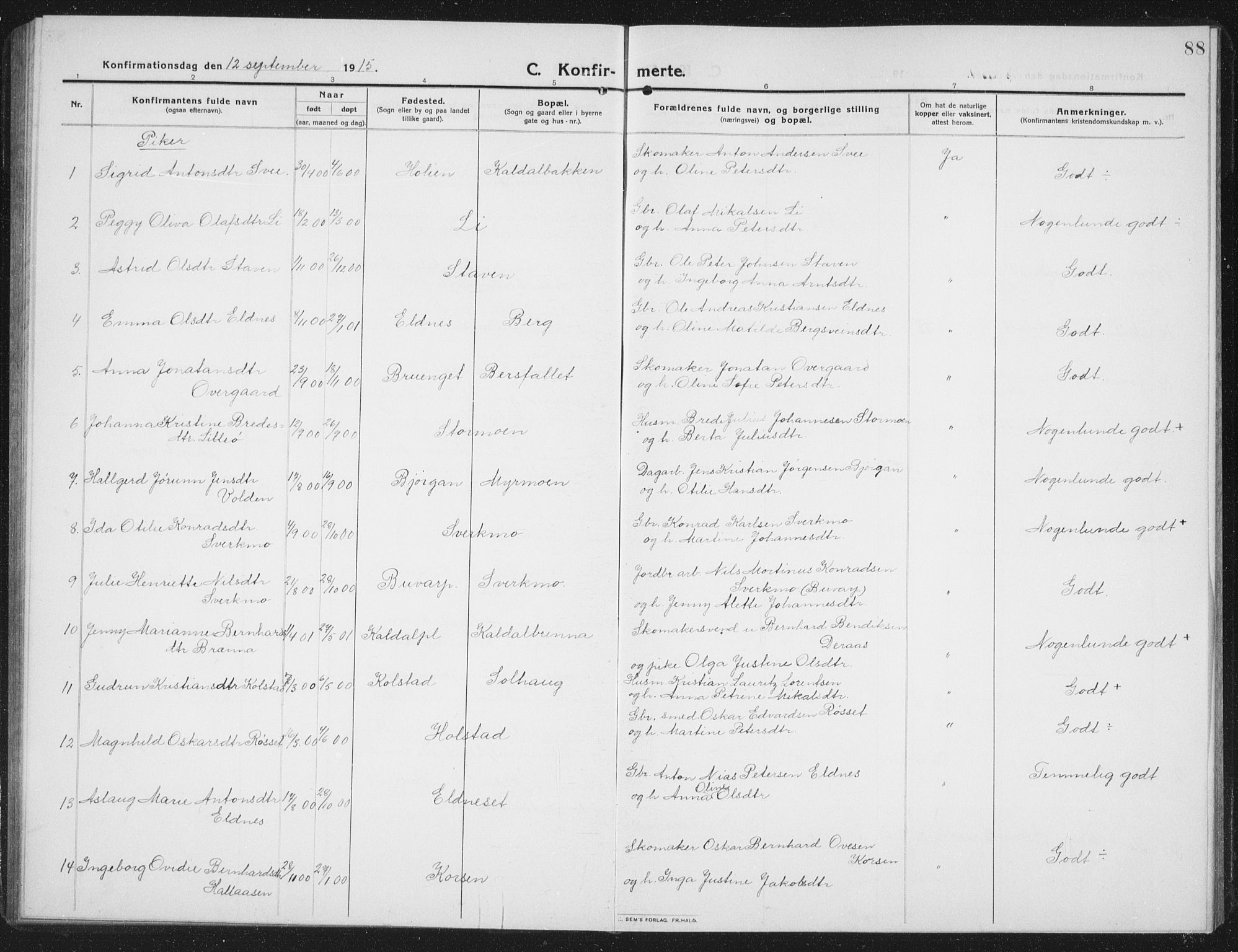 Ministerialprotokoller, klokkerbøker og fødselsregistre - Nord-Trøndelag, SAT/A-1458/742/L0413: Parish register (copy) no. 742C04, 1911-1938, p. 88