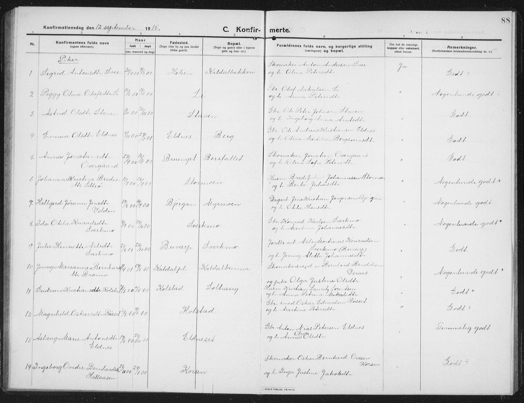 Ministerialprotokoller, klokkerbøker og fødselsregistre - Nord-Trøndelag, AV/SAT-A-1458/742/L0413: Parish register (copy) no. 742C04, 1911-1938, p. 88