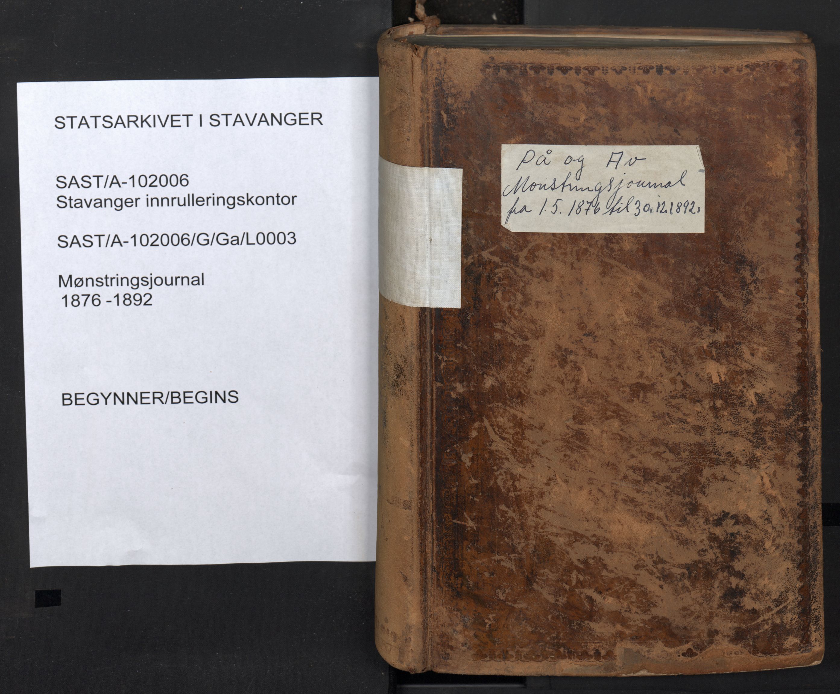 Stavanger sjømannskontor, SAST/A-102006/G/Ga/L0003: Mønstringsjournal, 1876-1892, p. 1