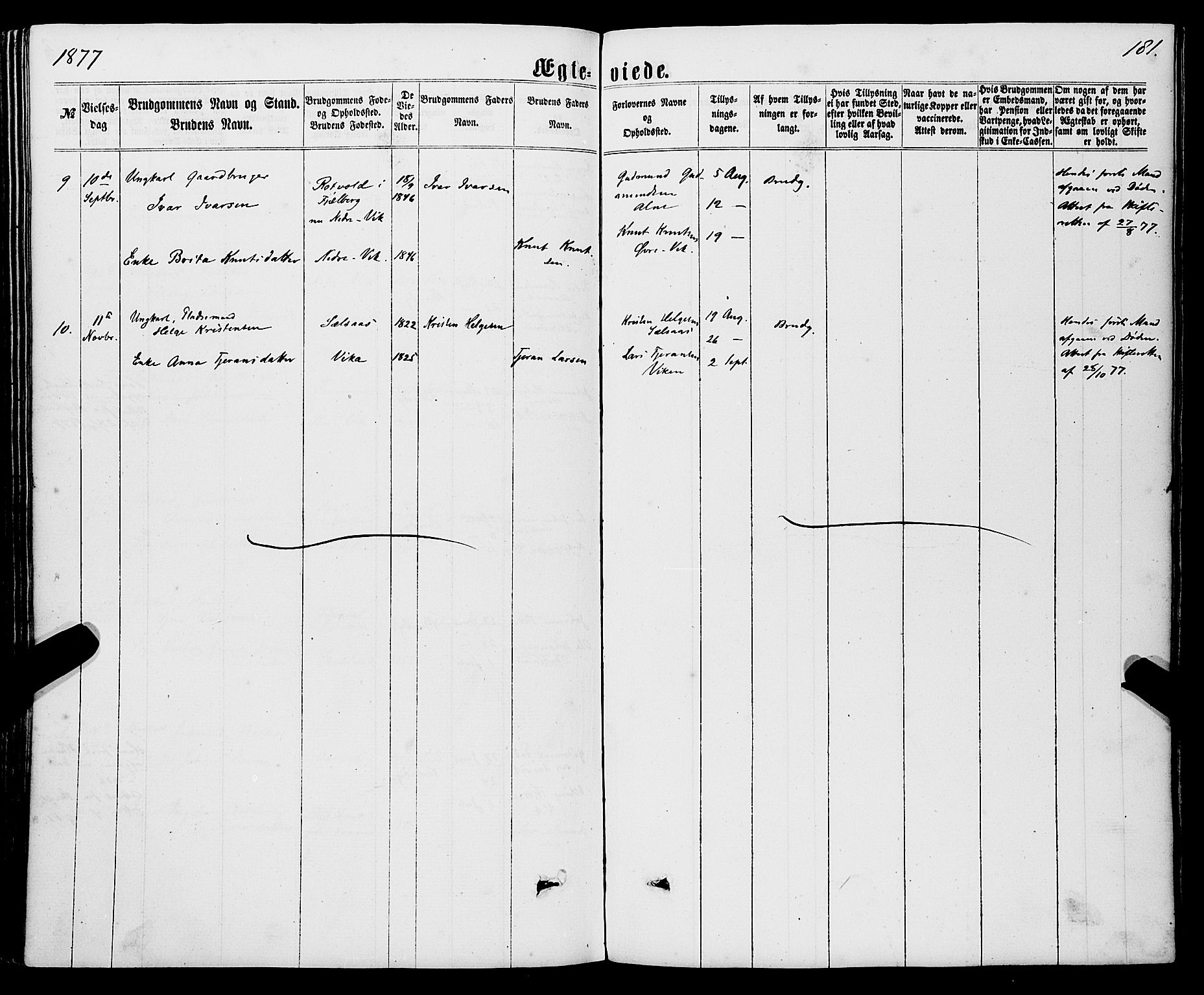 Sveio Sokneprestembete, AV/SAB-A-78501/H/Haa: Parish register (official) no. A 1, 1861-1877, p. 181