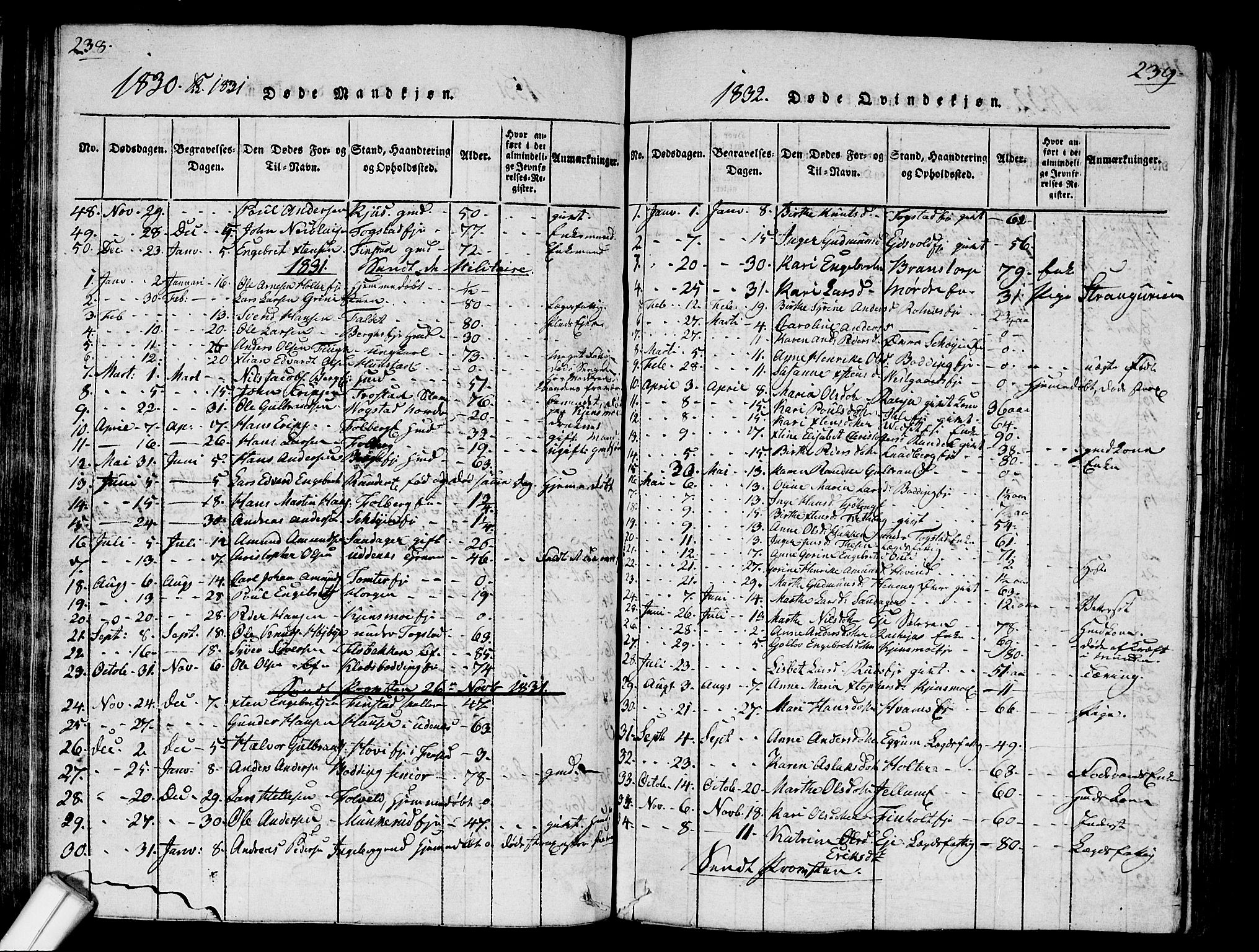 Nes prestekontor Kirkebøker, AV/SAO-A-10410/G/Ga/L0001: Parish register (copy) no. I 1, 1815-1835, p. 238-239