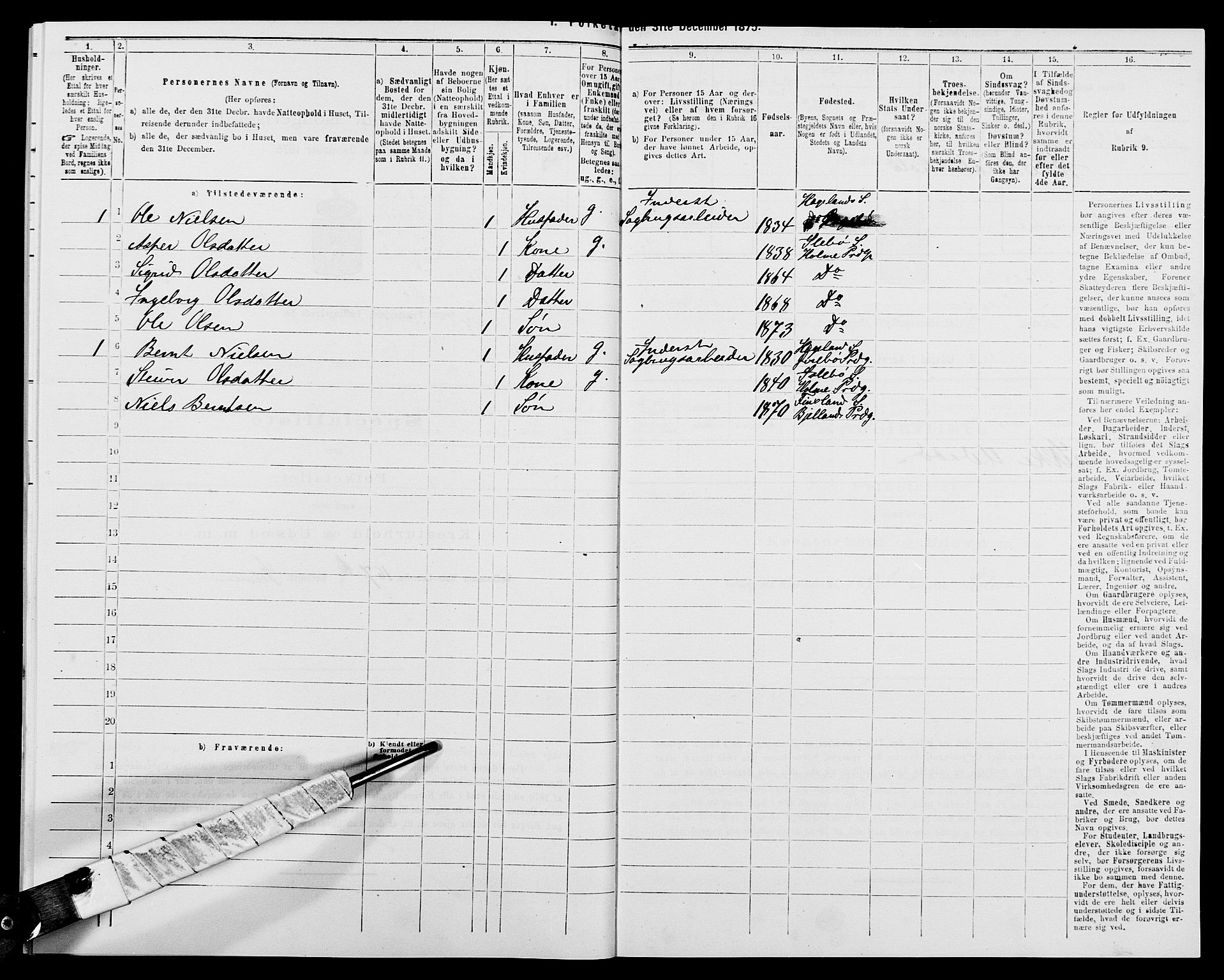 SAK, 1875 census for 1018P Søgne, 1875, p. 903