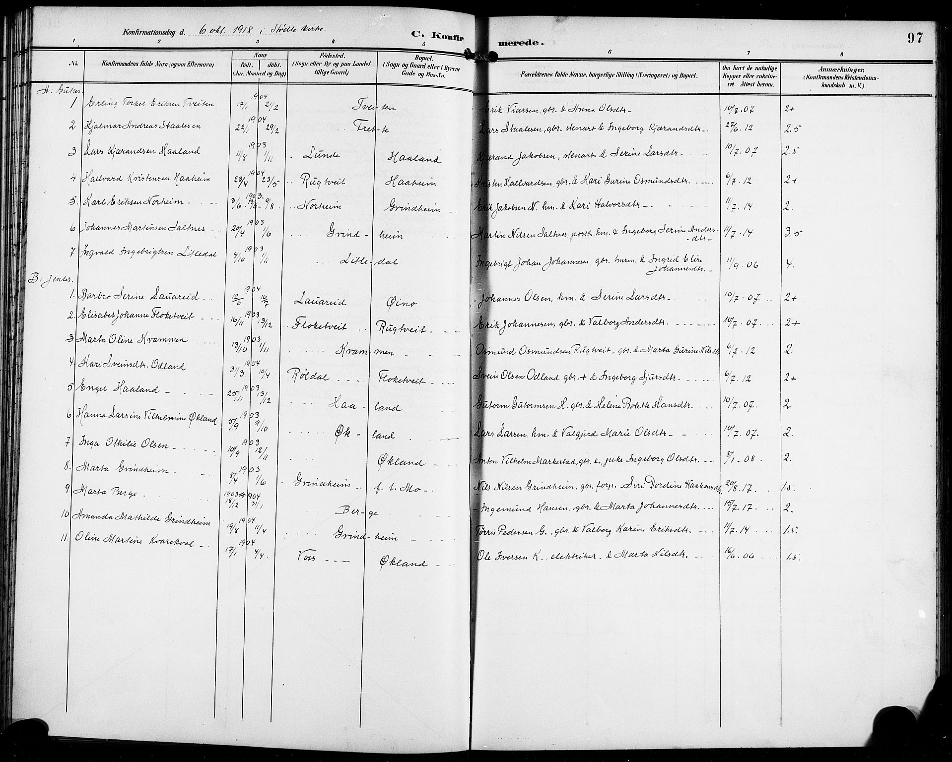 Etne sokneprestembete, SAB/A-75001/H/Hab: Parish register (copy) no. C 5, 1896-1920, p. 97