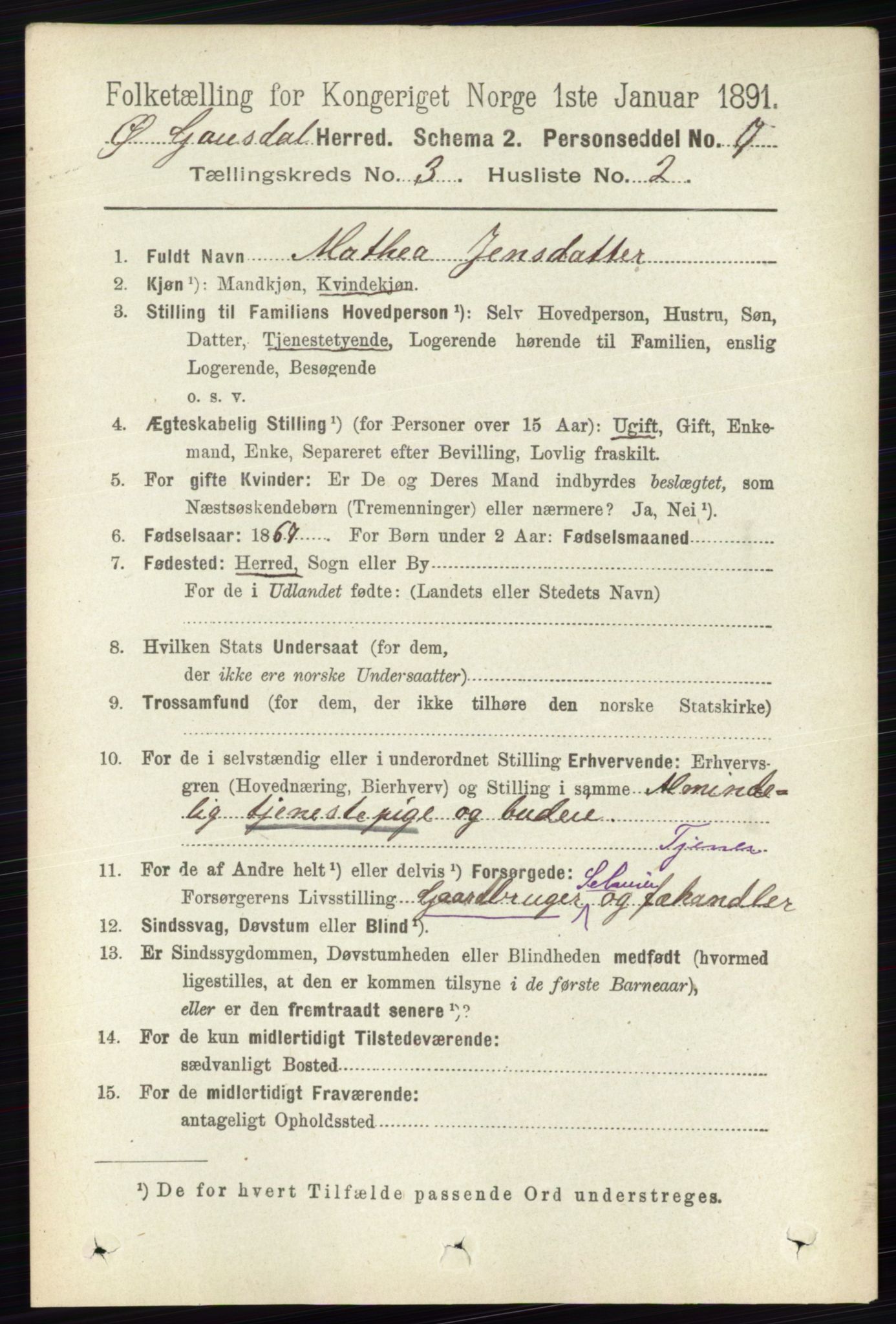 RA, 1891 census for 0522 Østre Gausdal, 1891, p. 1727