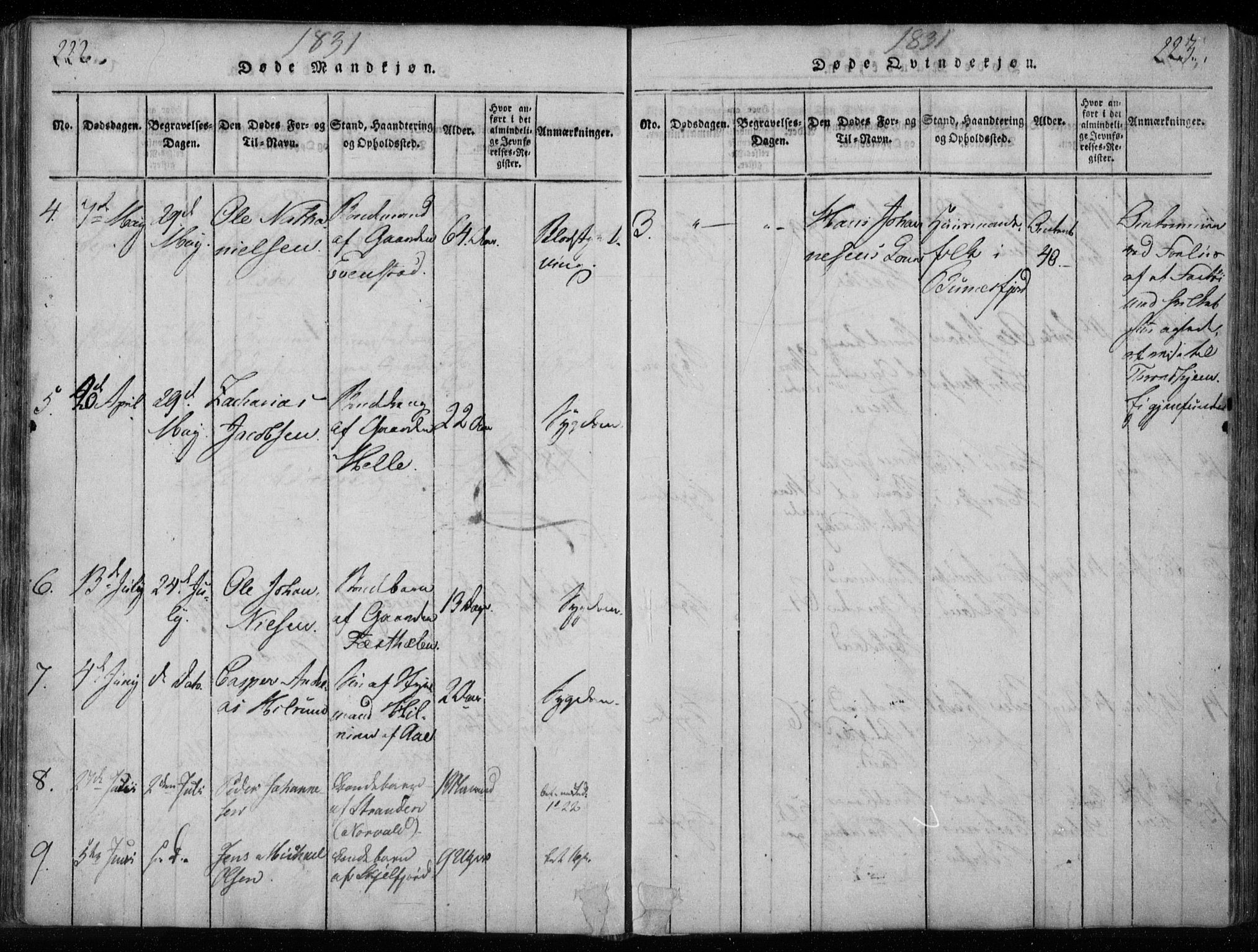 Ministerialprotokoller, klokkerbøker og fødselsregistre - Nordland, AV/SAT-A-1459/885/L1201: Parish register (official) no. 885A02, 1820-1837, p. 222-223