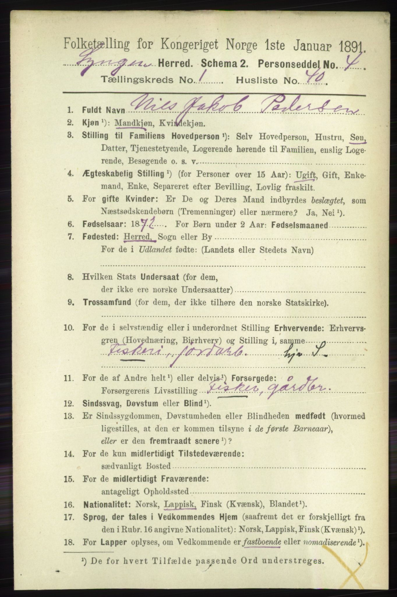 RA, 1891 census for 1938 Lyngen, 1891, p. 542