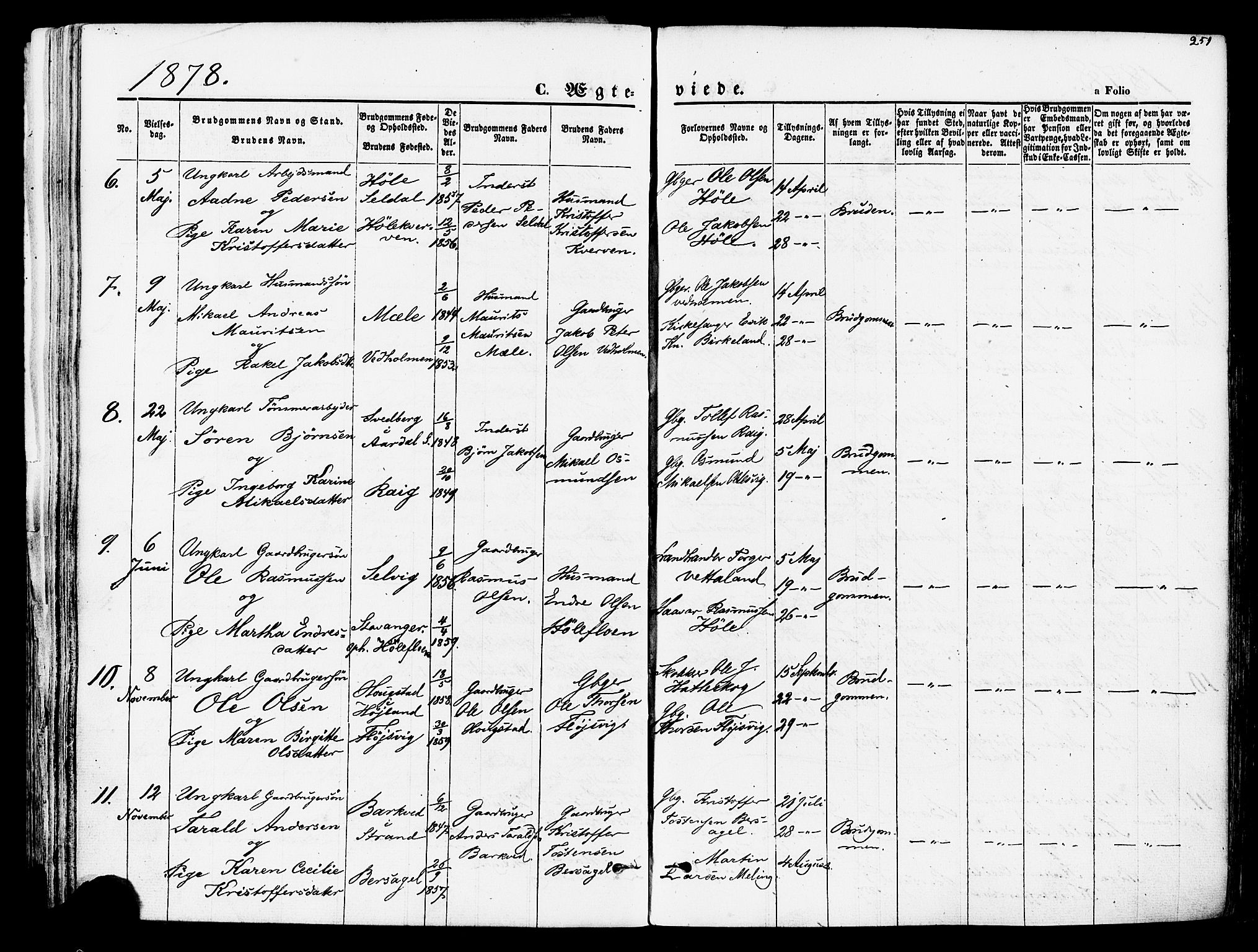 Høgsfjord sokneprestkontor, AV/SAST-A-101624/H/Ha/Haa/L0002: Parish register (official) no. A 2, 1855-1885, p. 251