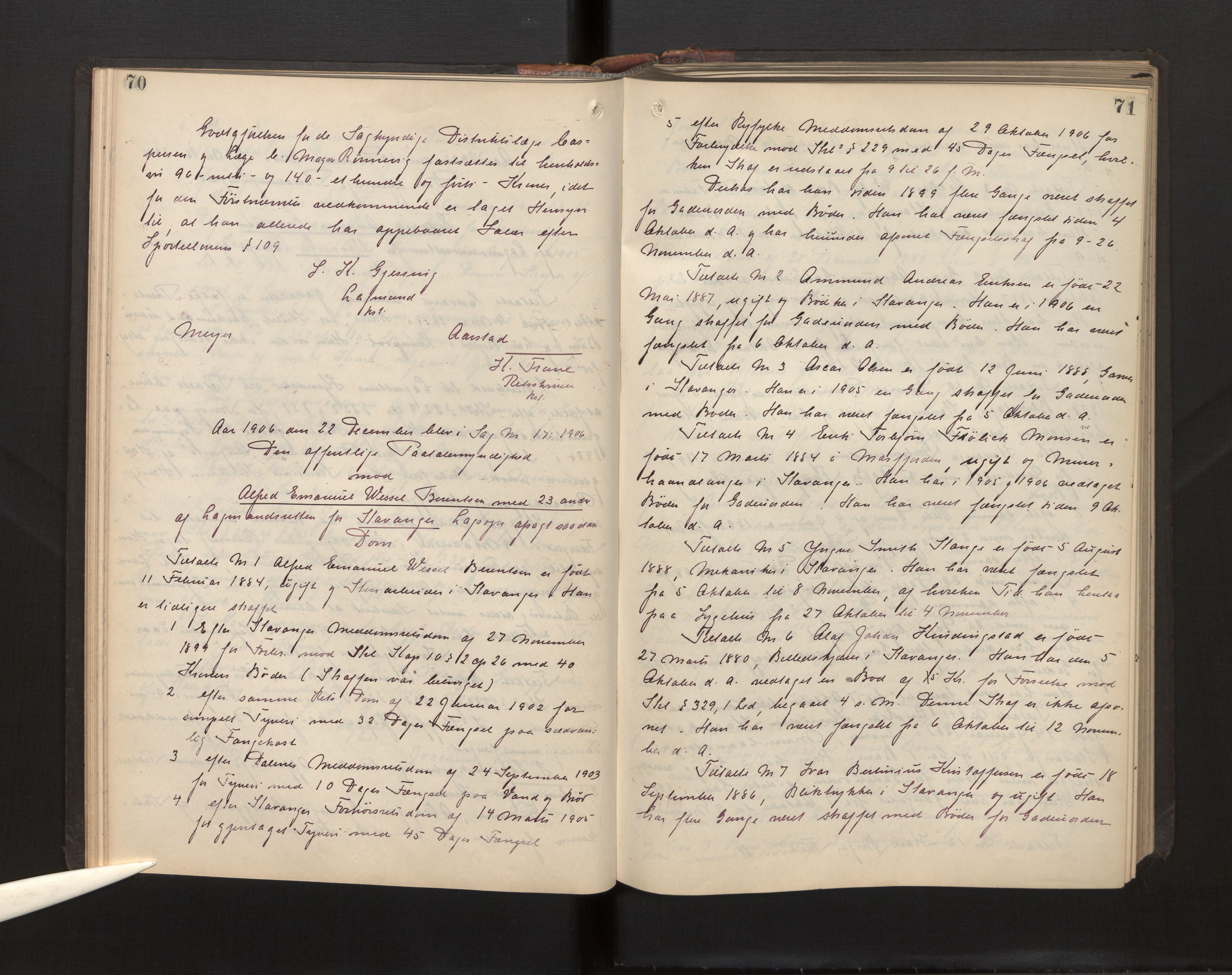 Gulating lagmannsrett, AV/SAB-A-60201/D/Da/L0002: Domsprotokoll for straffesaker - Gula- og Frostating lagdømme., 1906-1910, p. 70-71