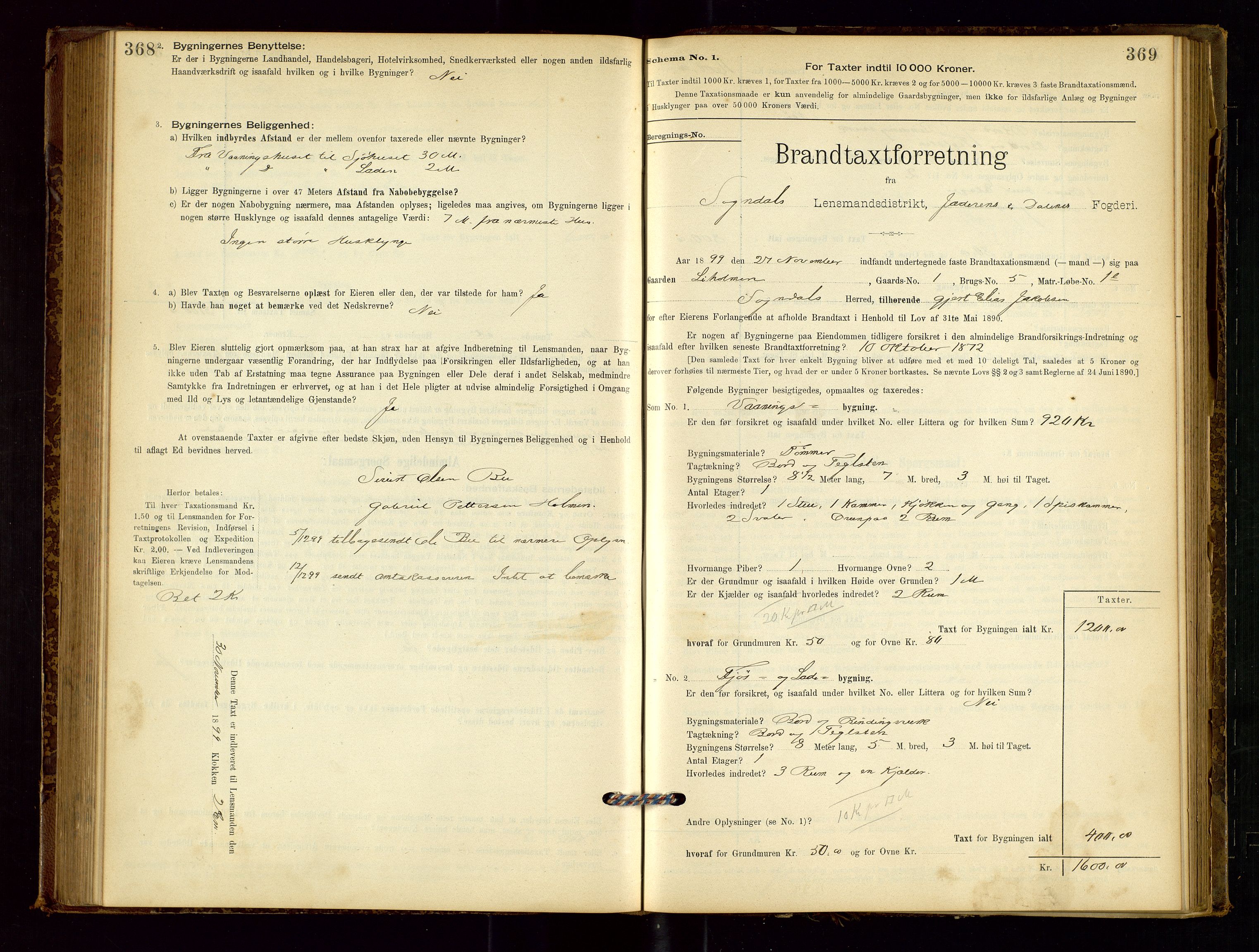 Sokndal lensmannskontor, AV/SAST-A-100417/Gob/L0001: "Brandtaxt-Protokol", 1895-1902, p. 368-369