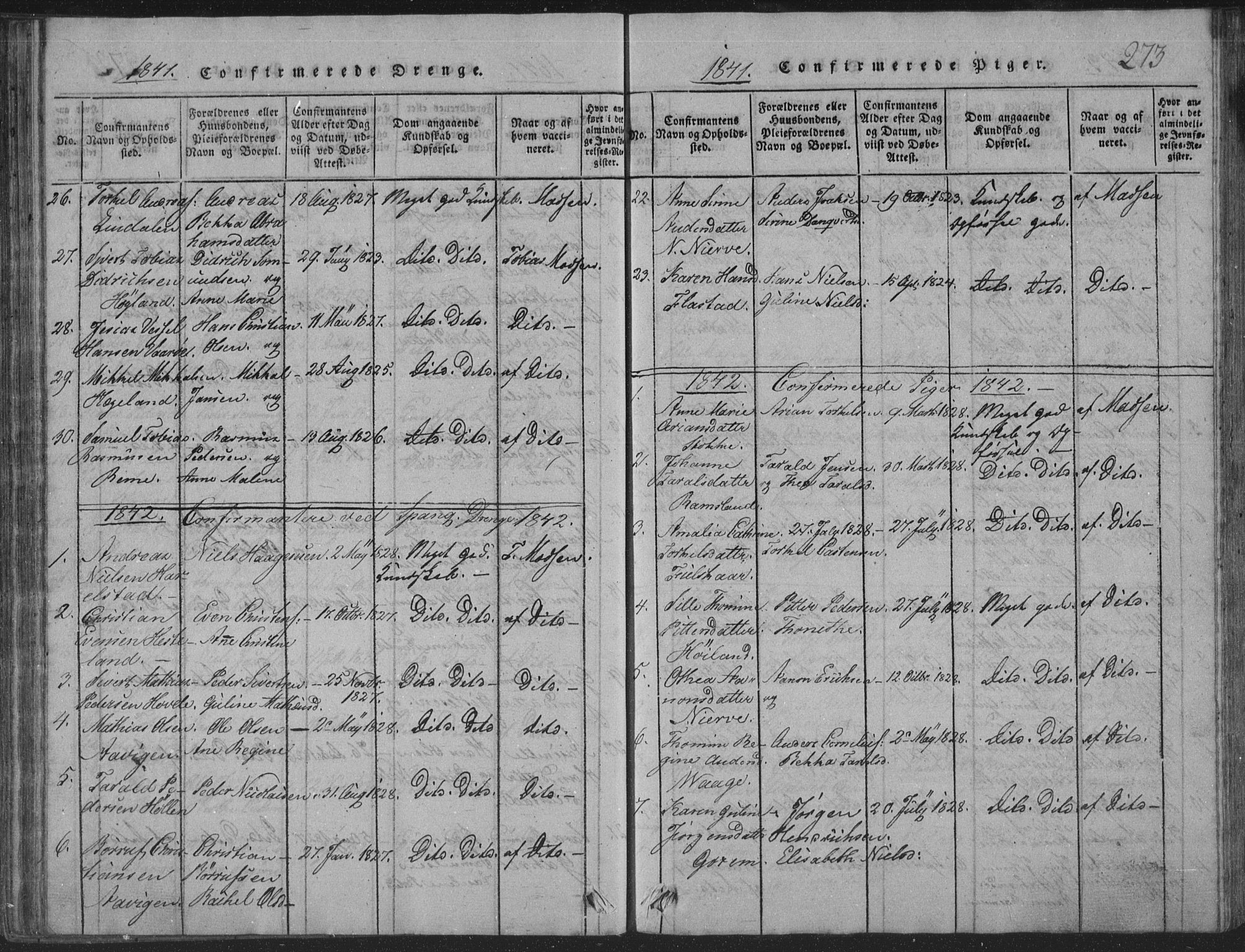 Sør-Audnedal sokneprestkontor, AV/SAK-1111-0039/F/Fb/Fba/L0001: Parish register (copy) no. B 1, 1815-1850, p. 273