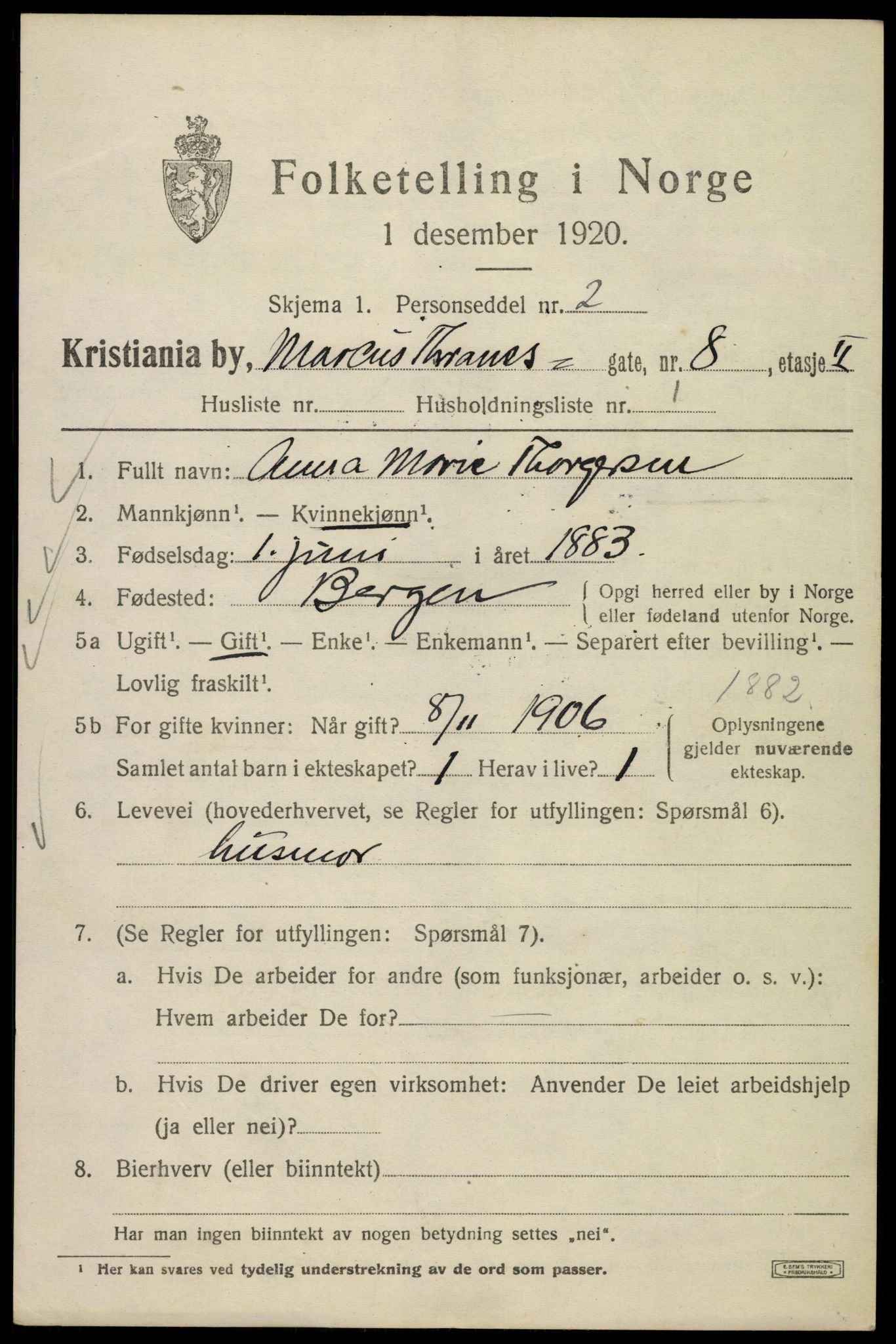 SAO, 1920 census for Kristiania, 1920, p. 374997