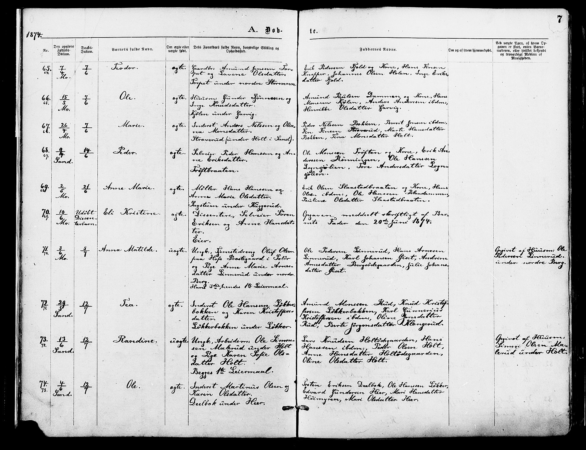 Nord-Odal prestekontor, AV/SAH-PREST-032/H/Ha/Haa/L0005: Parish register (official) no. 5, 1874-1885, p. 7