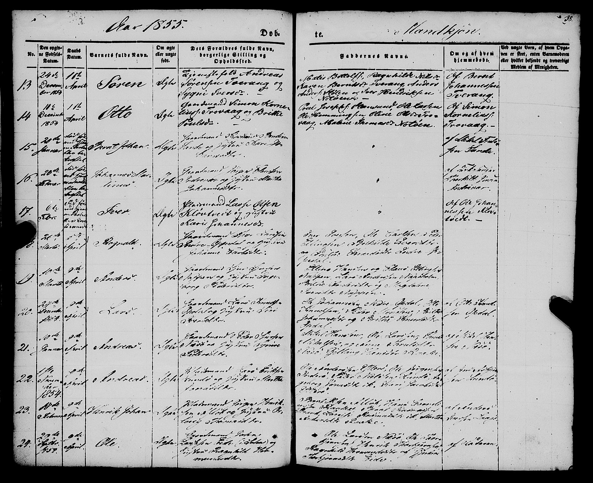 Gulen sokneprestembete, AV/SAB-A-80201/H/Haa/Haaa/L0021: Parish register (official) no. A 21, 1848-1858, p. 38