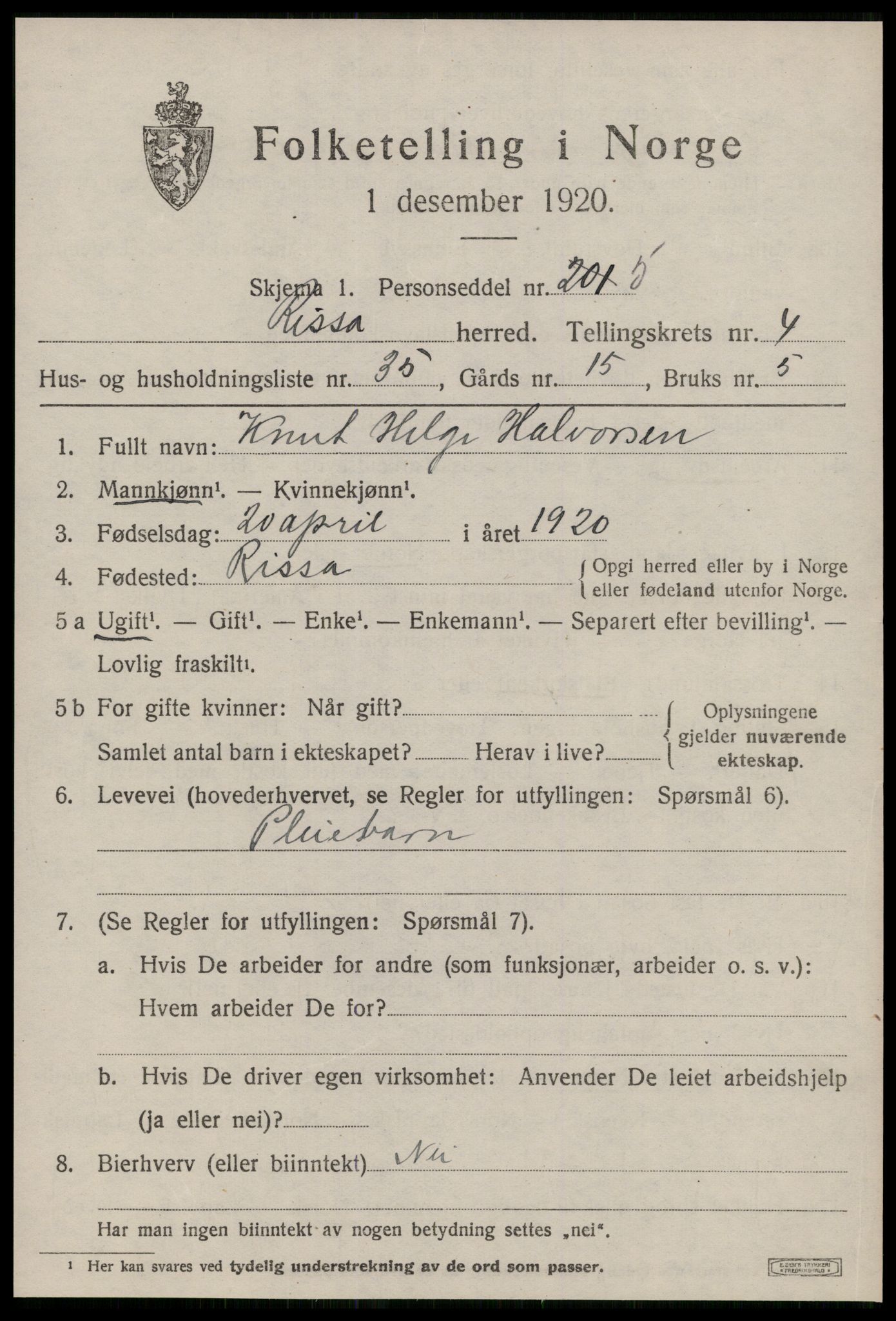 SAT, 1920 census for Rissa, 1920, p. 3347