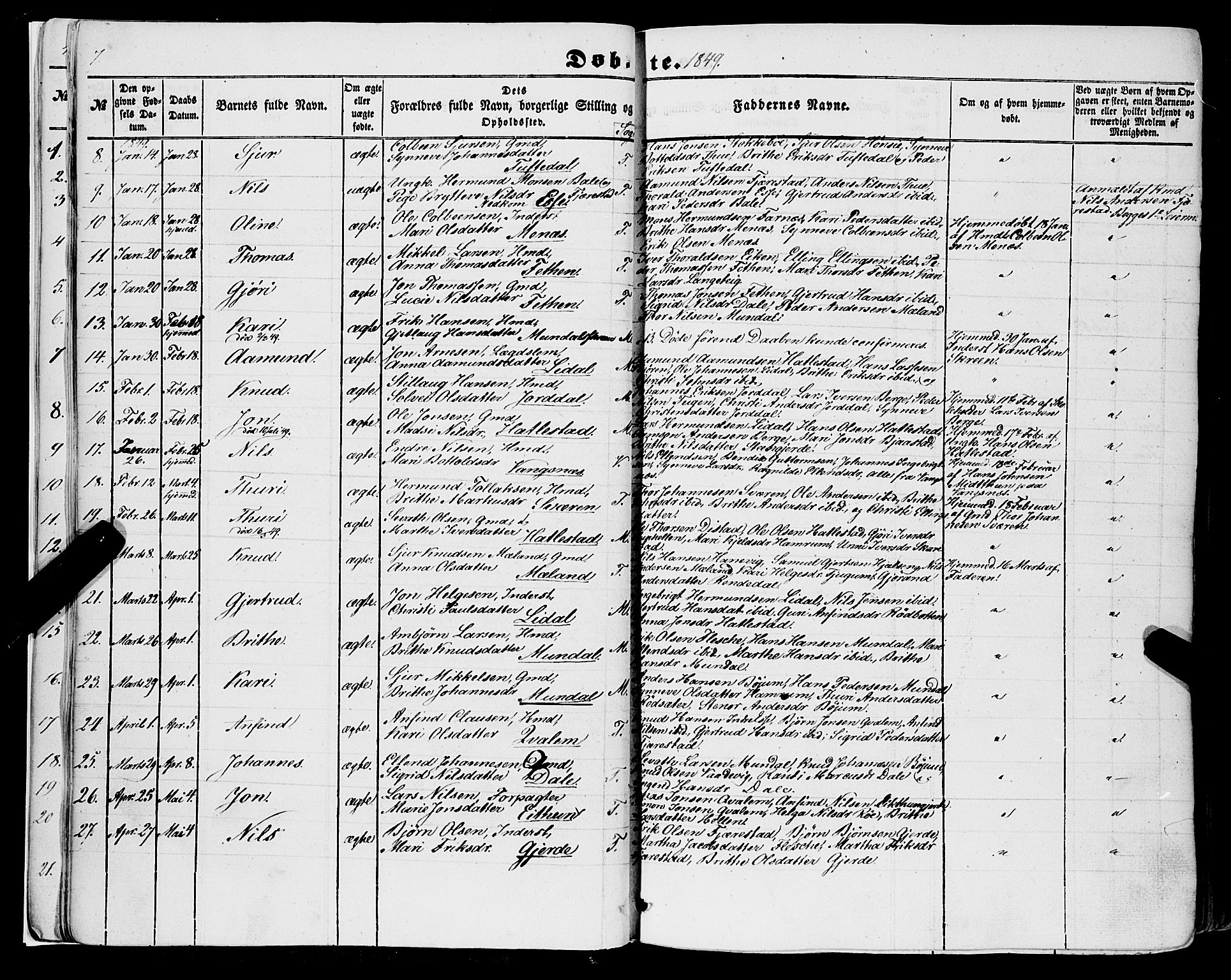 Balestrand sokneprestembete, AV/SAB-A-79601/H/Haa/Haaa/L0002: Parish register (official) no. A 2, 1847-1866, p. 7