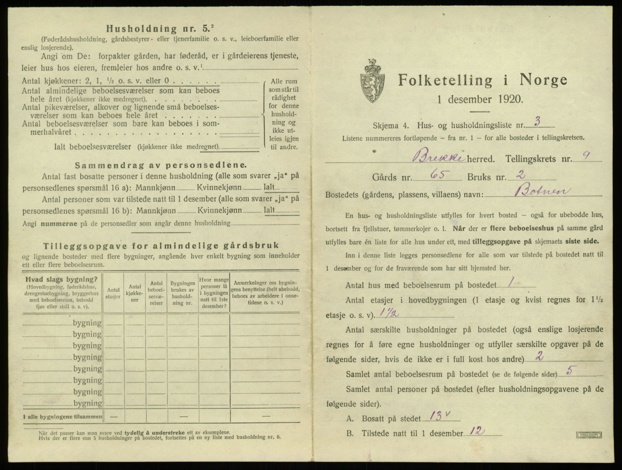 SAB, 1920 census for Brekke, 1920, p. 281