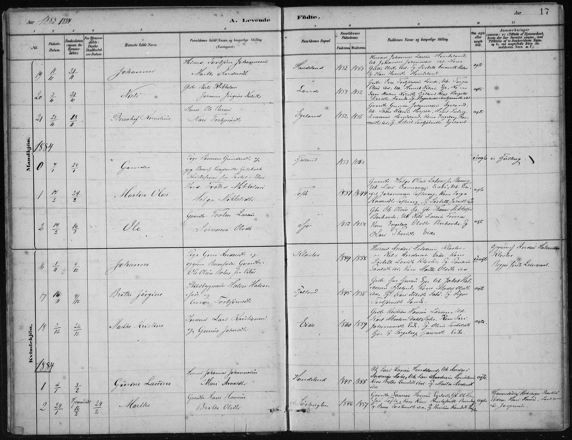 Fjelberg sokneprestembete, SAB/A-75201/H/Haa: Parish register (official) no. C  1, 1879-1918, p. 17