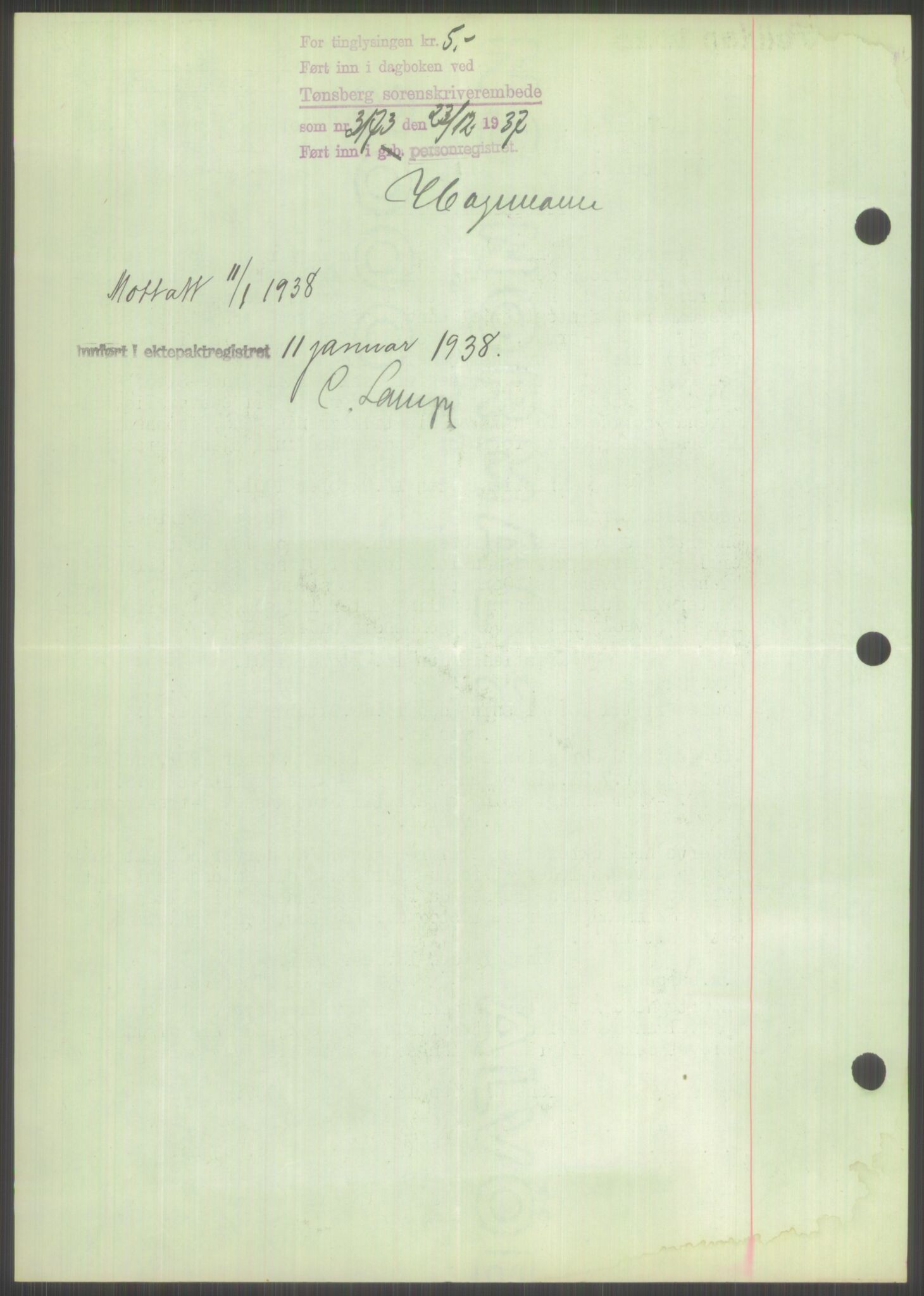Oslo byskriverembete, AV/SAO-A-10227/2/G/Gb/L0042: Tinglyste ektepakter, Vestfold, bind 2-3, 1934-1942