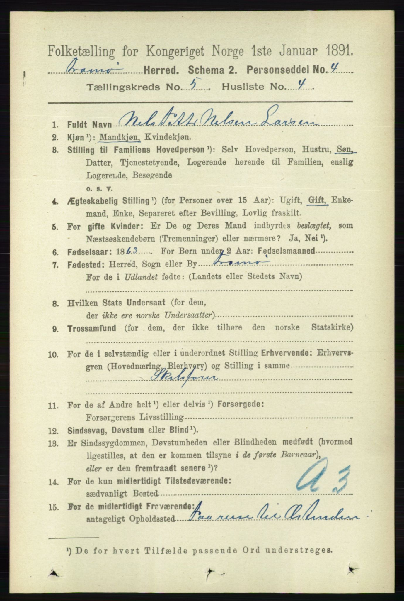 RA, 1891 census for 0921 Tromøy, 1891, p. 2218