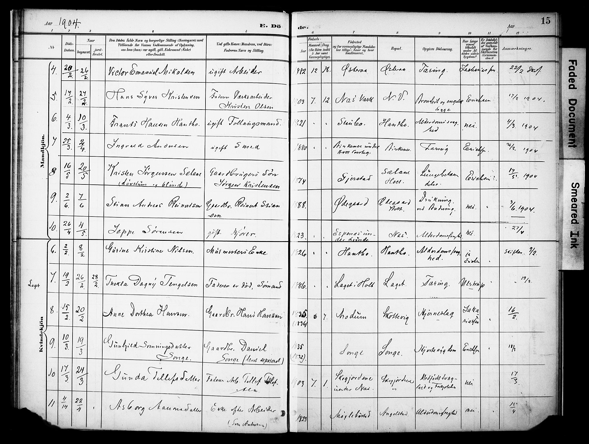 Holt sokneprestkontor, AV/SAK-1111-0021/F/Fa/L0013: Parish register (official) no. A 13, 1900-1912, p. 15