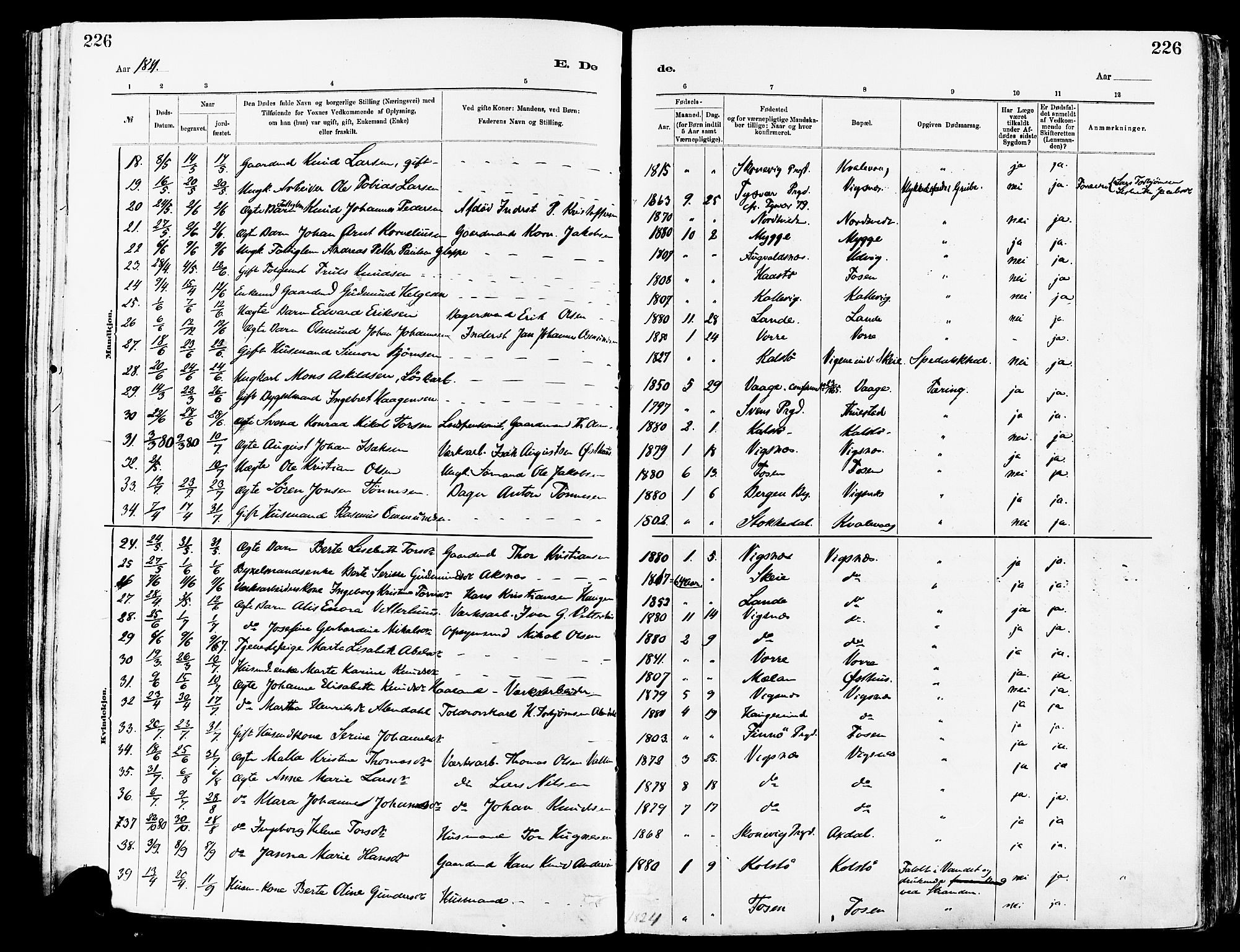 Avaldsnes sokneprestkontor, AV/SAST-A -101851/H/Ha/Haa/L0015: Parish register (official) no. A 15, 1880-1906, p. 226