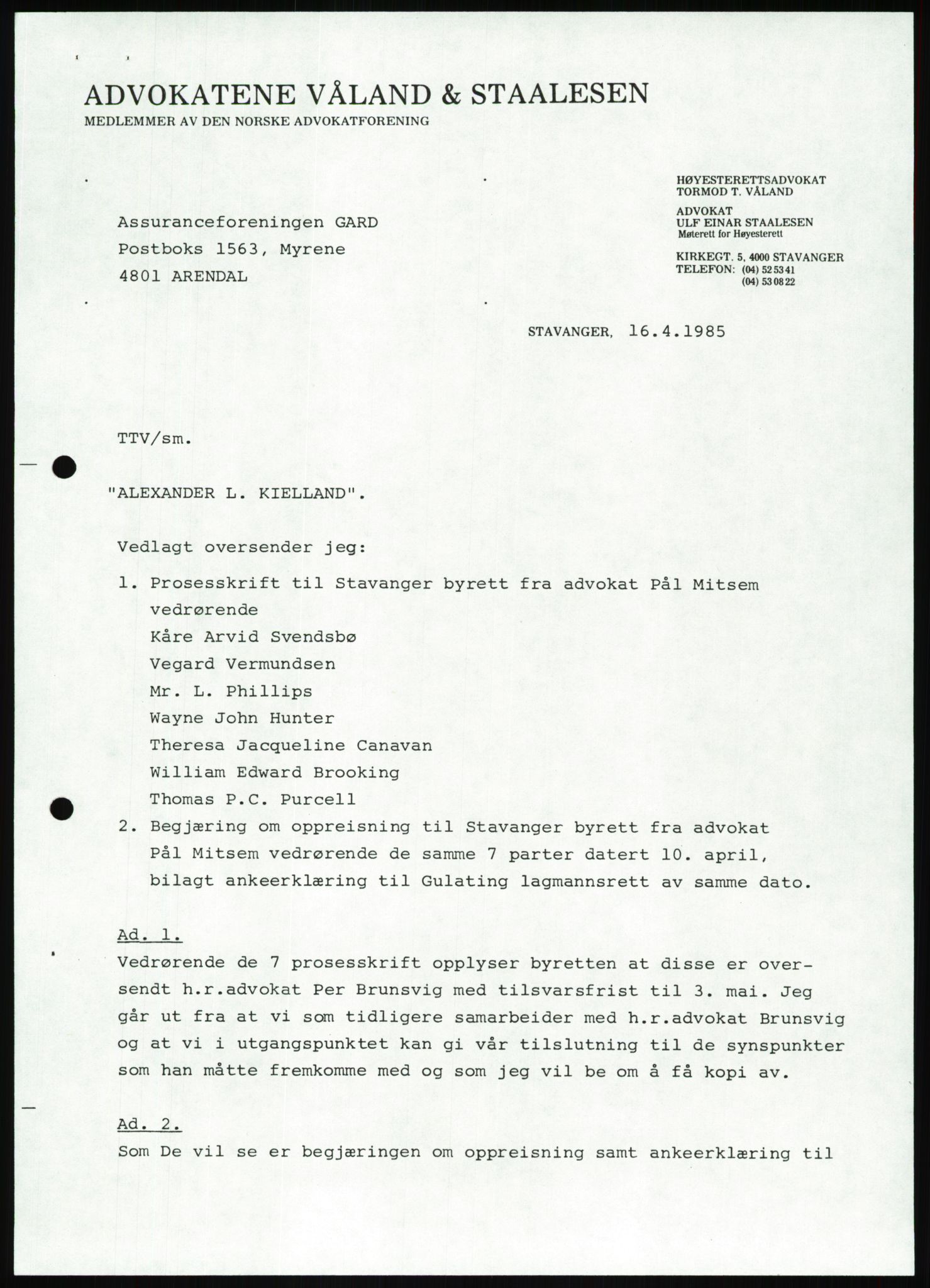 Pa 1503 - Stavanger Drilling AS, AV/SAST-A-101906/Da/L0001: Alexander L. Kielland - Begrensningssak Stavanger byrett, 1986, p. 331