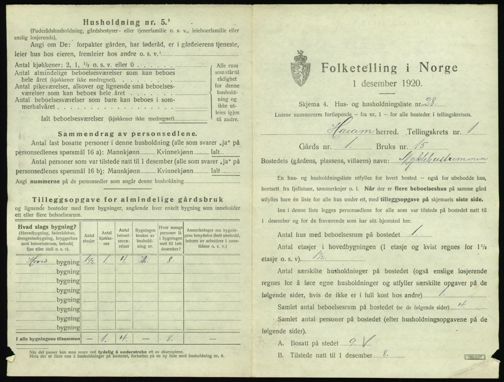 SAT, 1920 census for Haram, 1920, p. 103