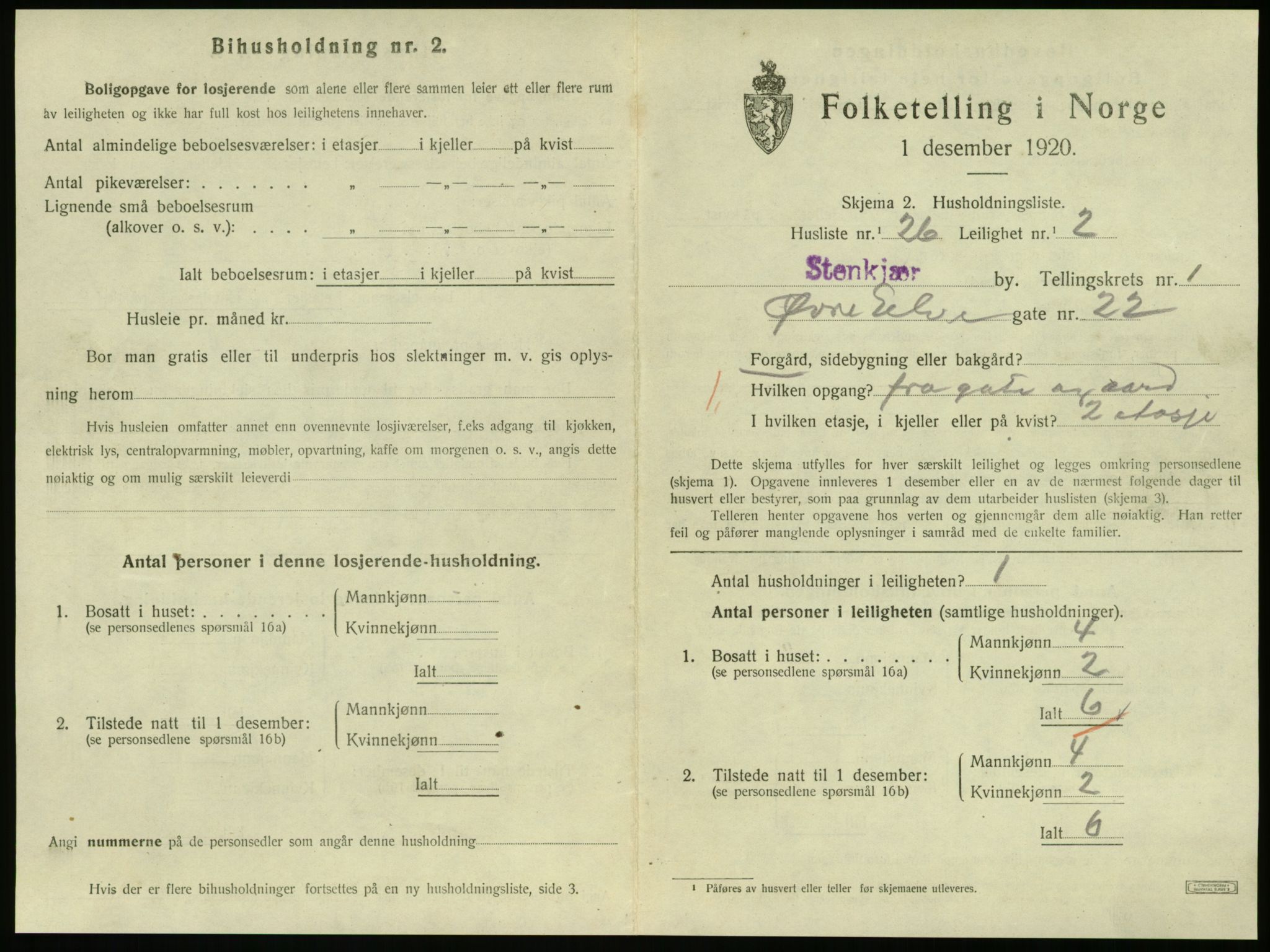 SAT, 1920 census for Steinkjer, 1920, p. 1122