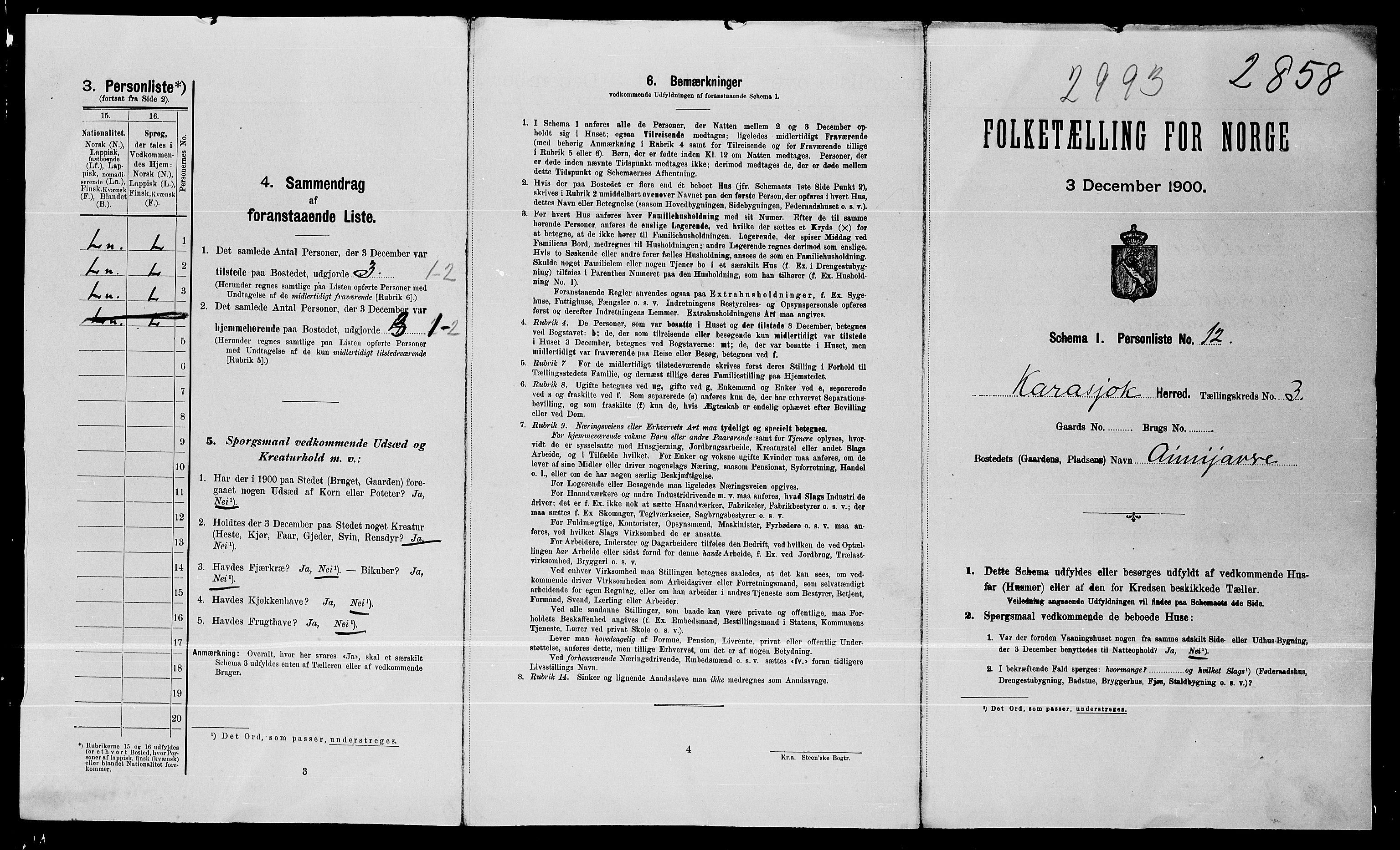 SATØ, 1900 census for Karasjok, 1900, p. 20