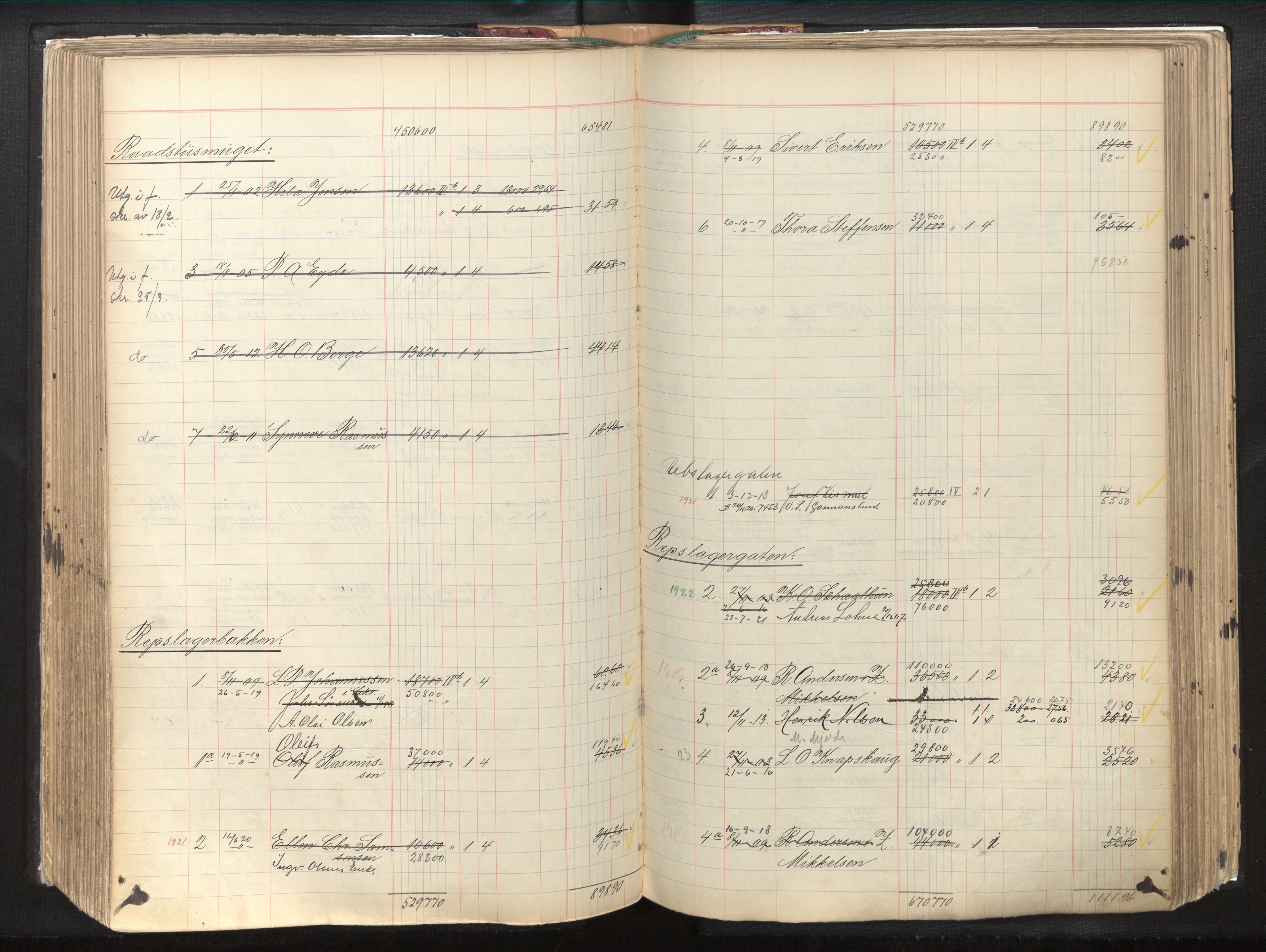 Byfogd og Byskriver i Bergen, AV/SAB-A-3401/11/11Db/L0003: Register til branntakstprotokoll og branntakstkontingent, 1921