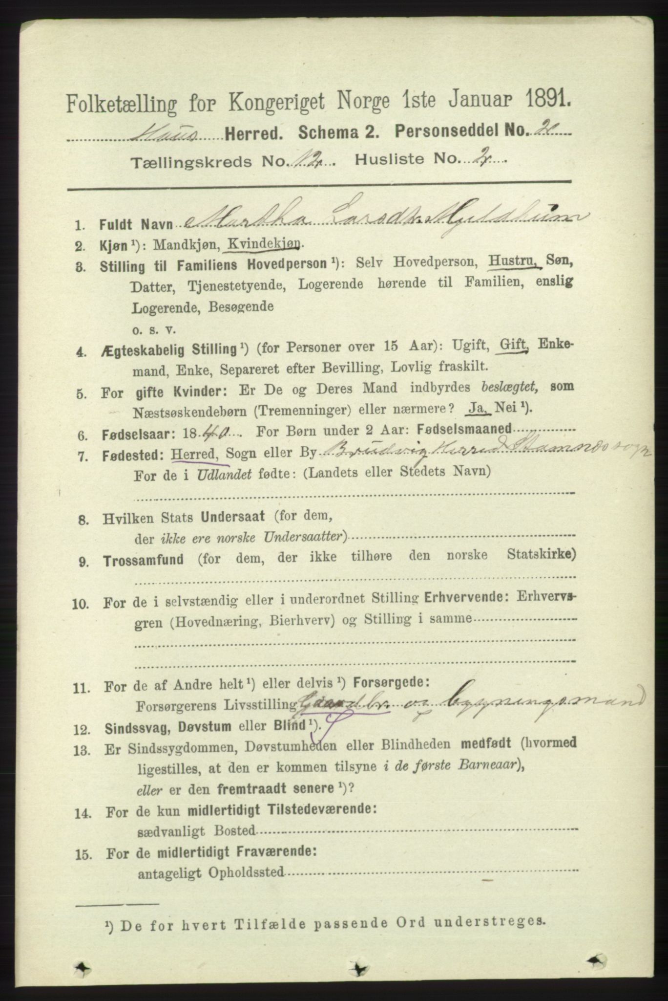 RA, 1891 census for 1250 Haus, 1891, p. 5239