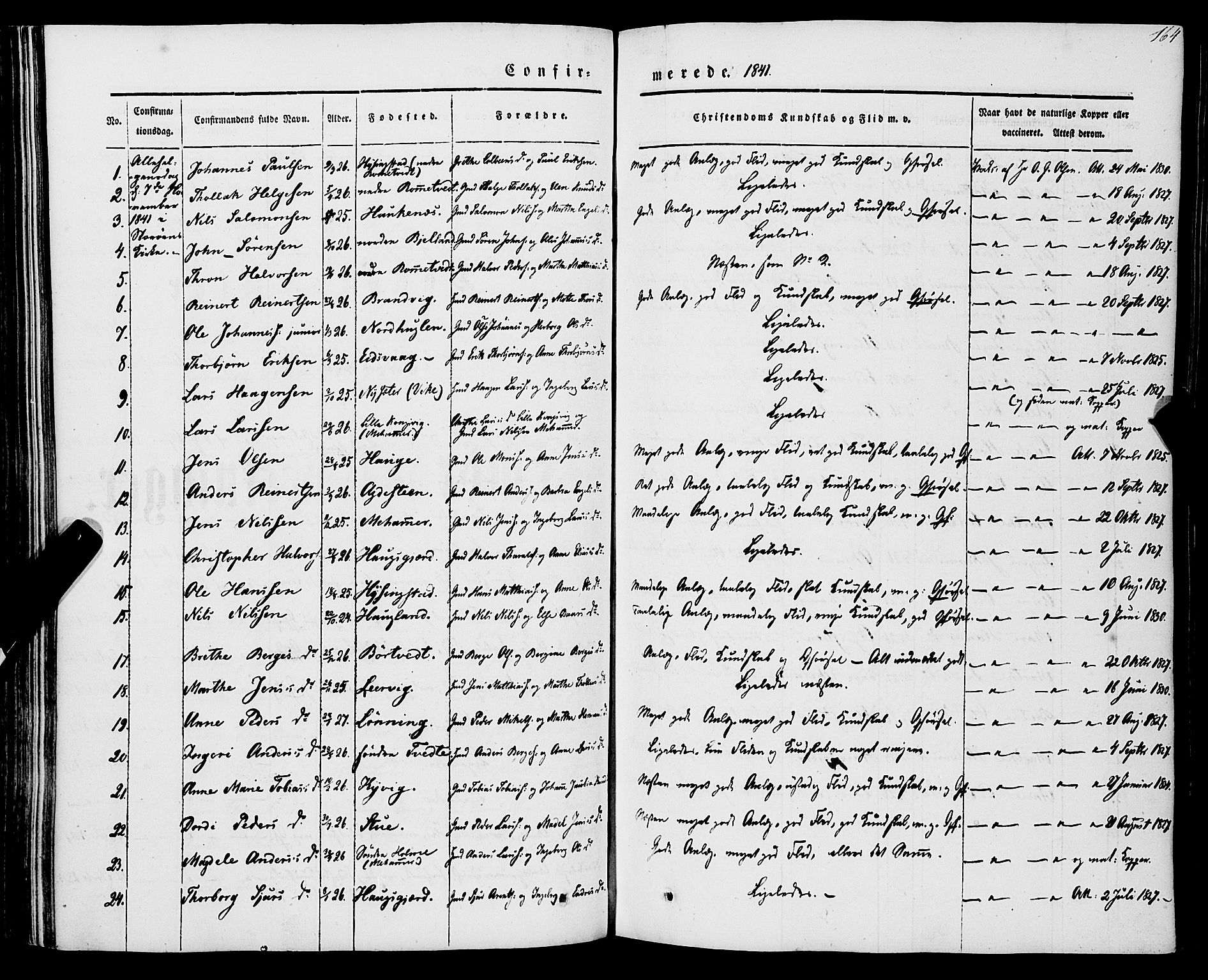 Stord sokneprestembete, AV/SAB-A-78201/H/Haa: Parish register (official) no. A 7, 1841-1861, p. 164