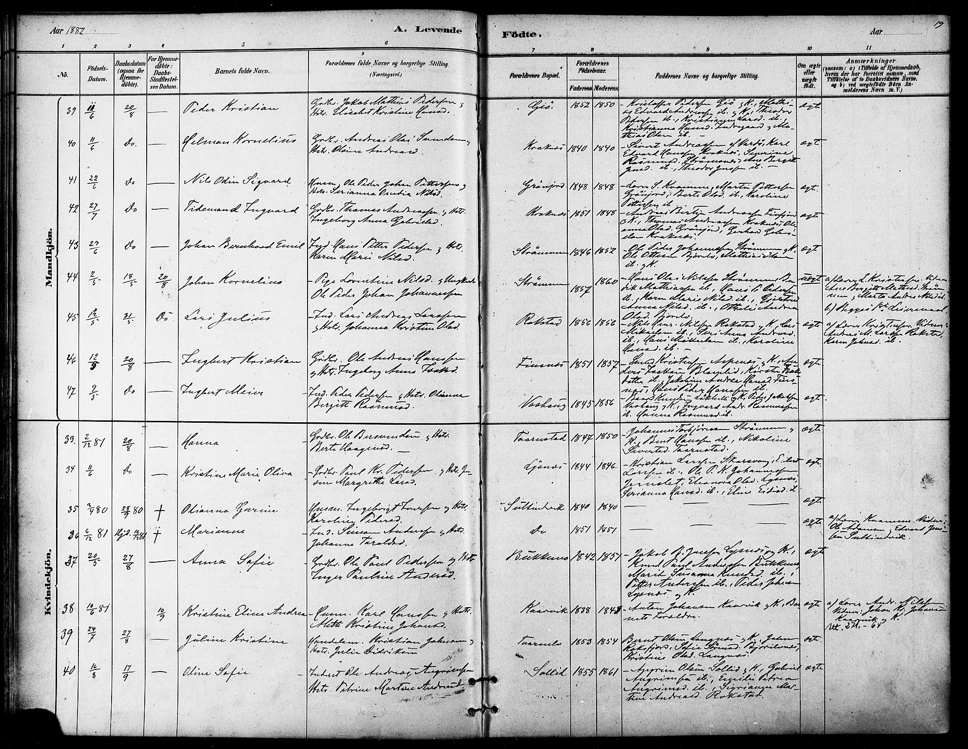 Lenvik sokneprestembete, SATØ/S-1310/H/Ha/Haa/L0011kirke: Parish register (official) no. 11, 1880-1889, p. 19