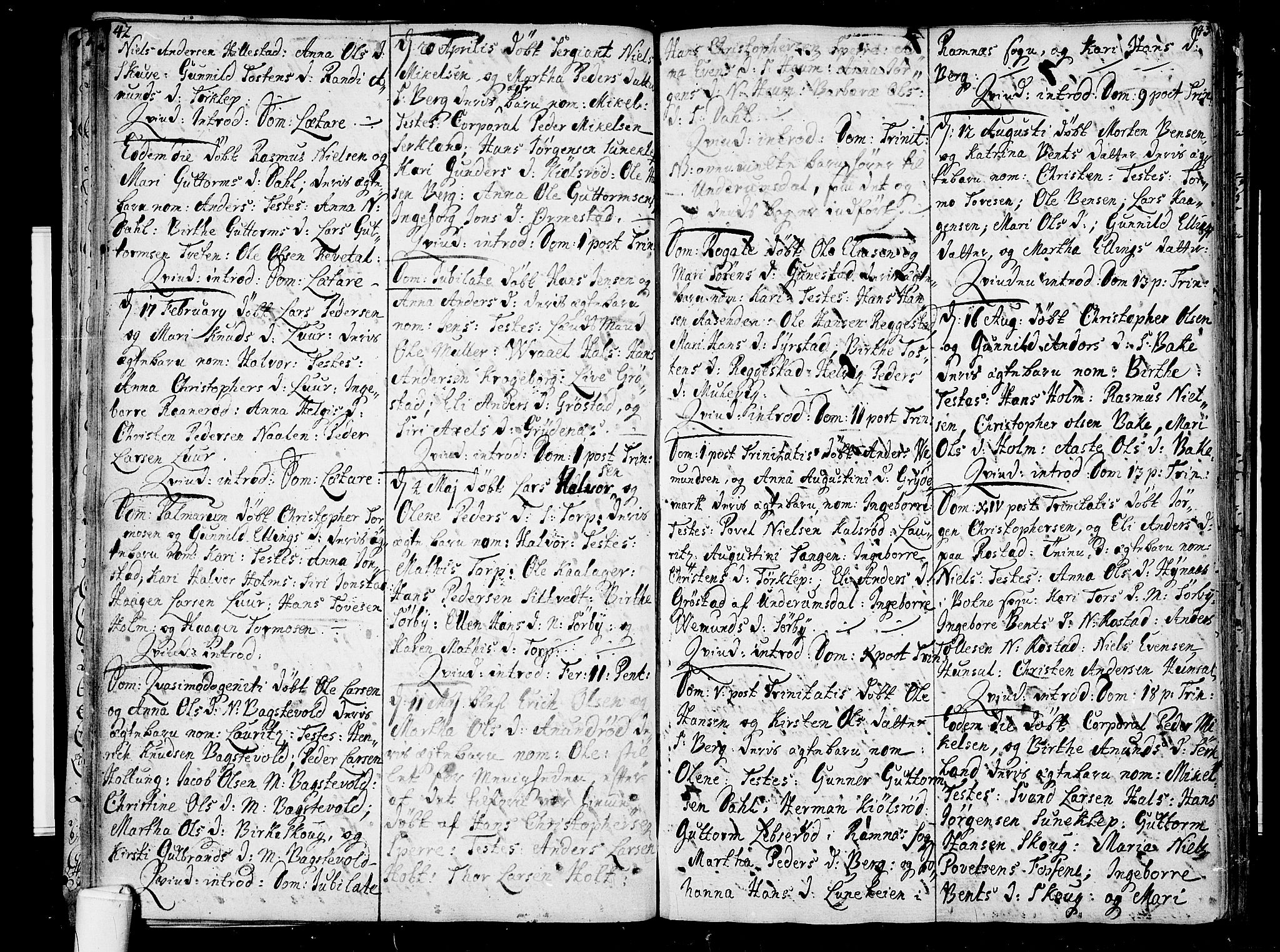 Våle kirkebøker, AV/SAKO-A-334/F/Fa/L0003: Parish register (official) no. I 3, 1732-1773, p. 42-43