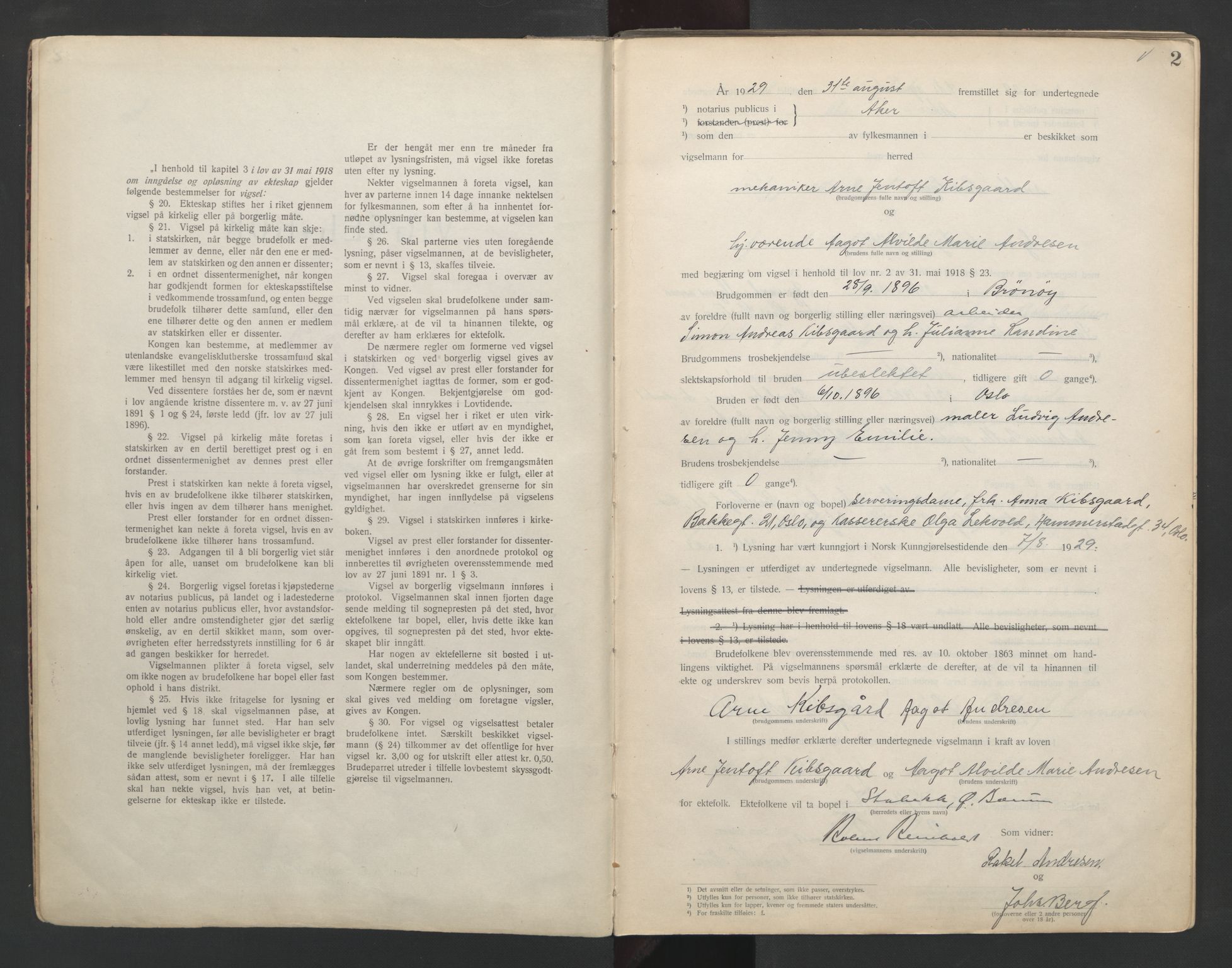 Aker sorenskriveri, AV/SAO-A-10895/L/Lc/Lcb/L0005: Vigselprotokoll, 1929-1931, p. 2