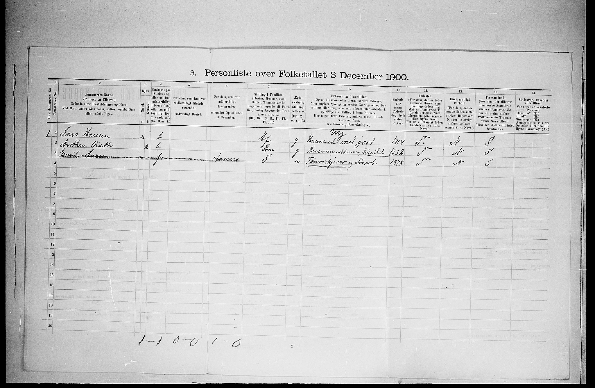 SAH, 1900 census for Brandval, 1900, p. 799