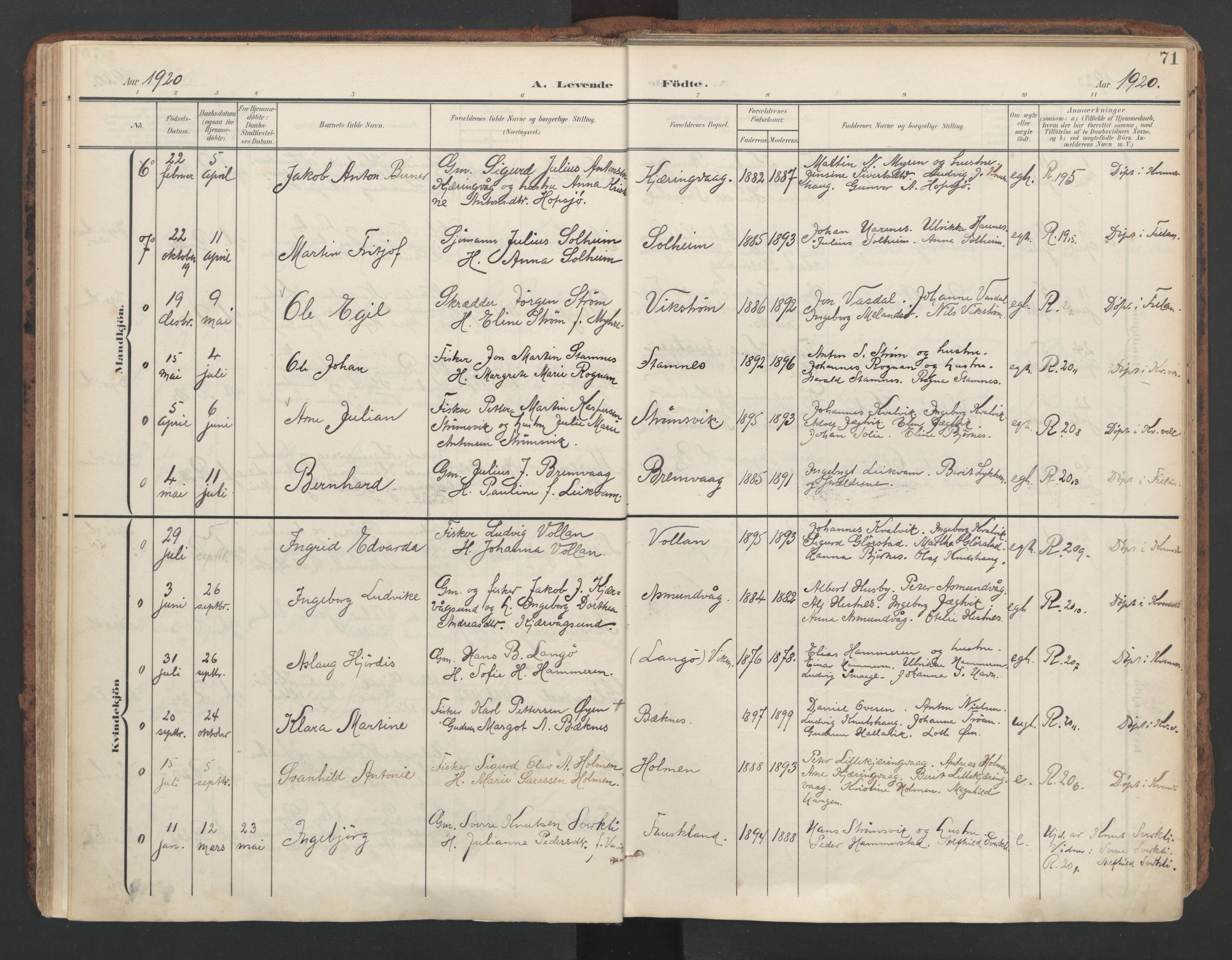 Ministerialprotokoller, klokkerbøker og fødselsregistre - Sør-Trøndelag, SAT/A-1456/634/L0537: Parish register (official) no. 634A13, 1896-1922, p. 71