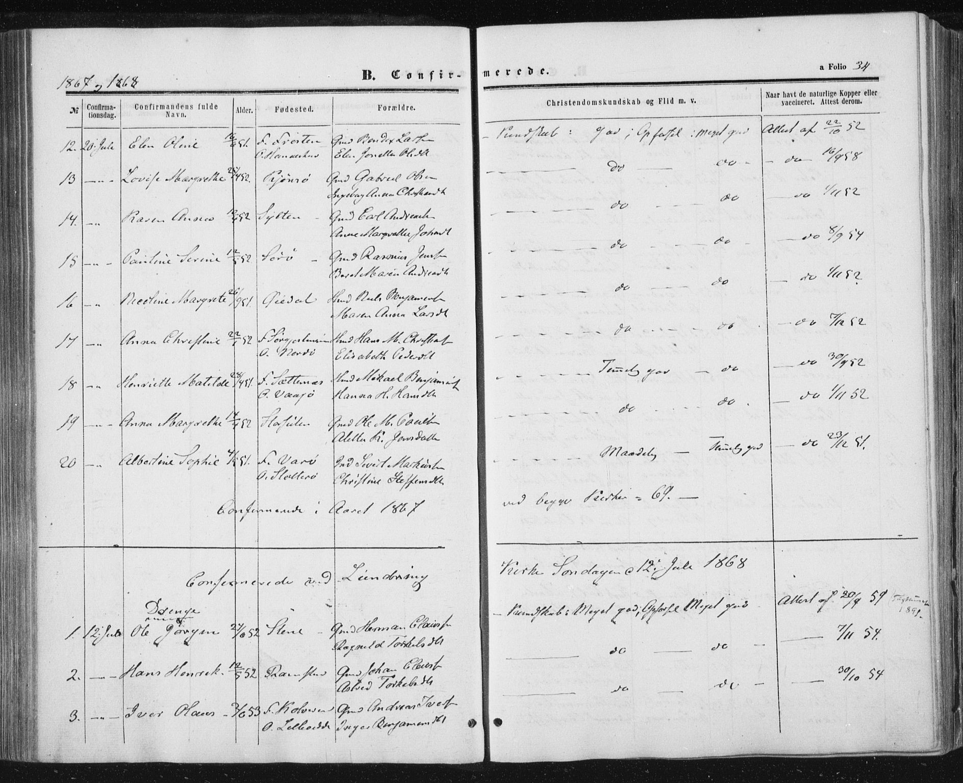 Ministerialprotokoller, klokkerbøker og fødselsregistre - Nord-Trøndelag, SAT/A-1458/784/L0670: Parish register (official) no. 784A05, 1860-1876, p. 34