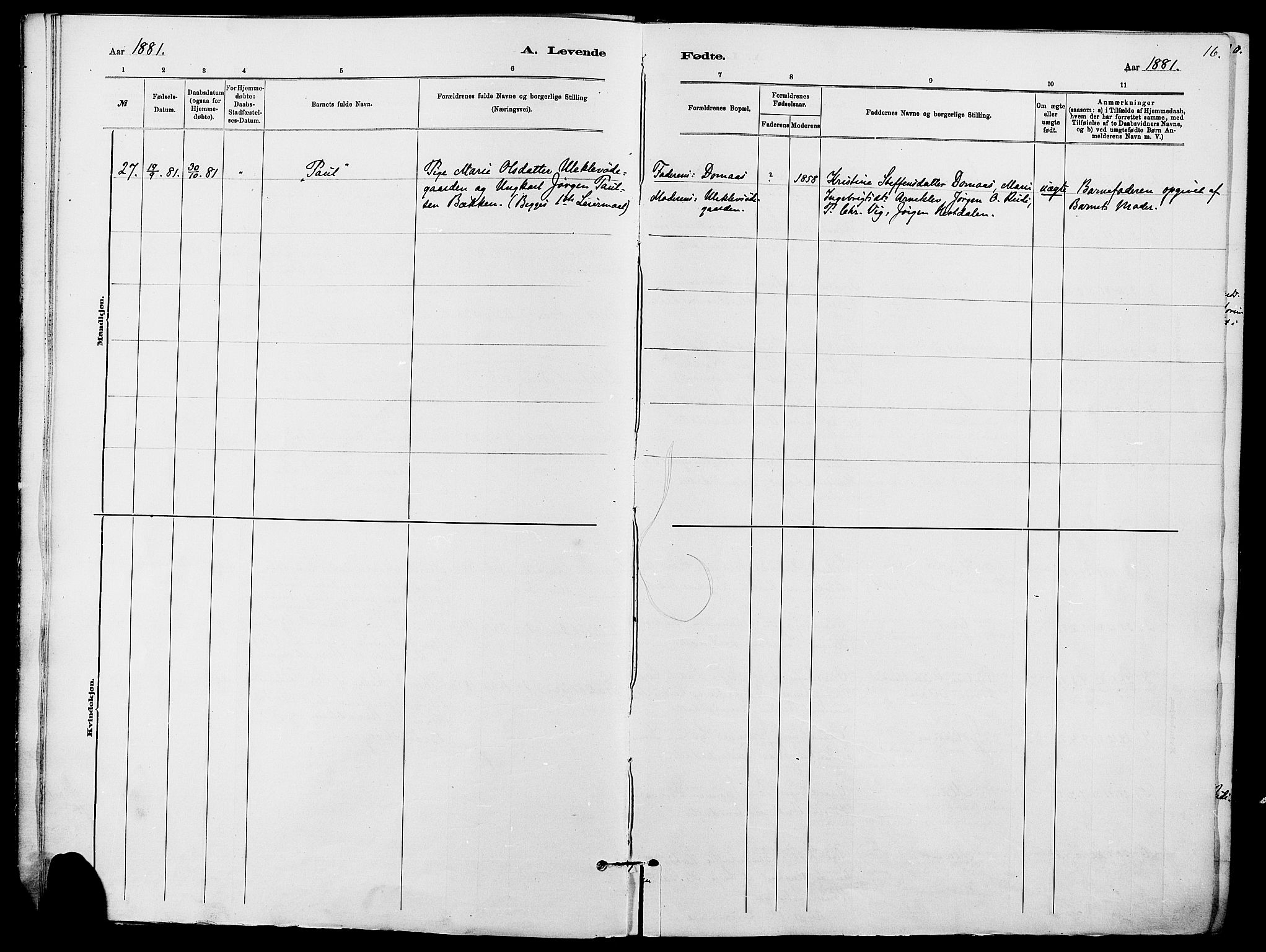 Dovre prestekontor, SAH/PREST-066/H/Ha/Haa/L0002: Parish register (official) no. 2, 1879-1890, p. 16