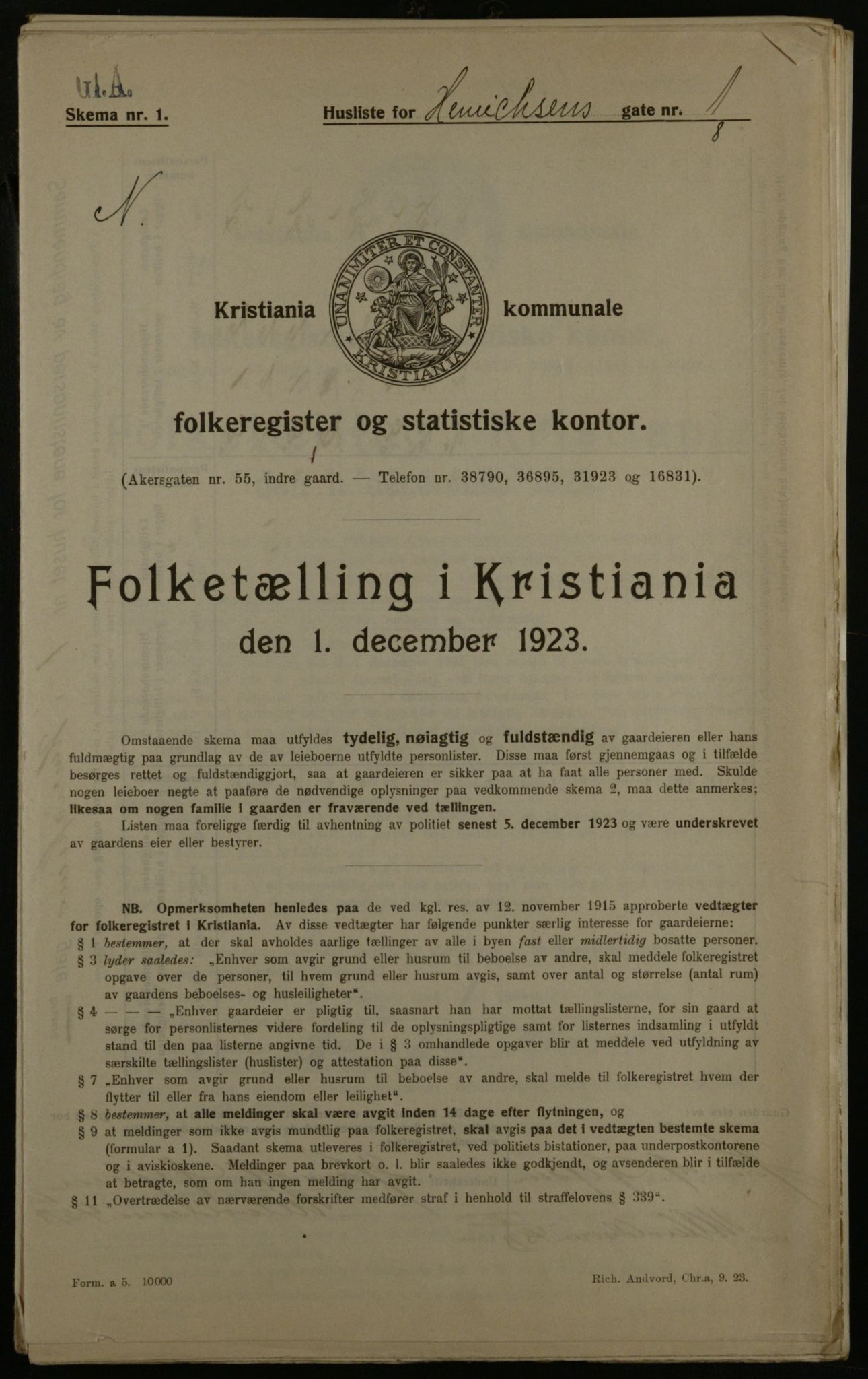 OBA, Municipal Census 1923 for Kristiania, 1923, p. 43228