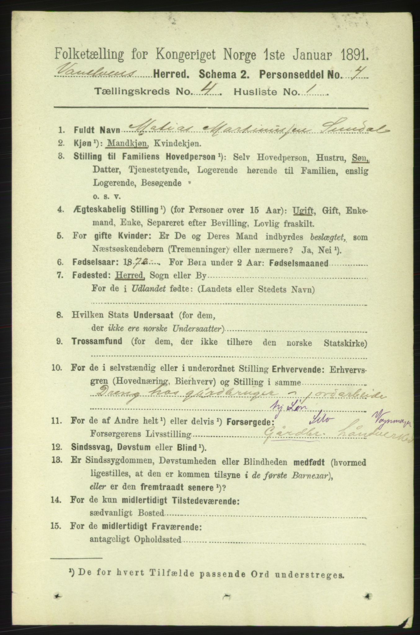 RA, 1891 census for 1511 Vanylven, 1891, p. 1814